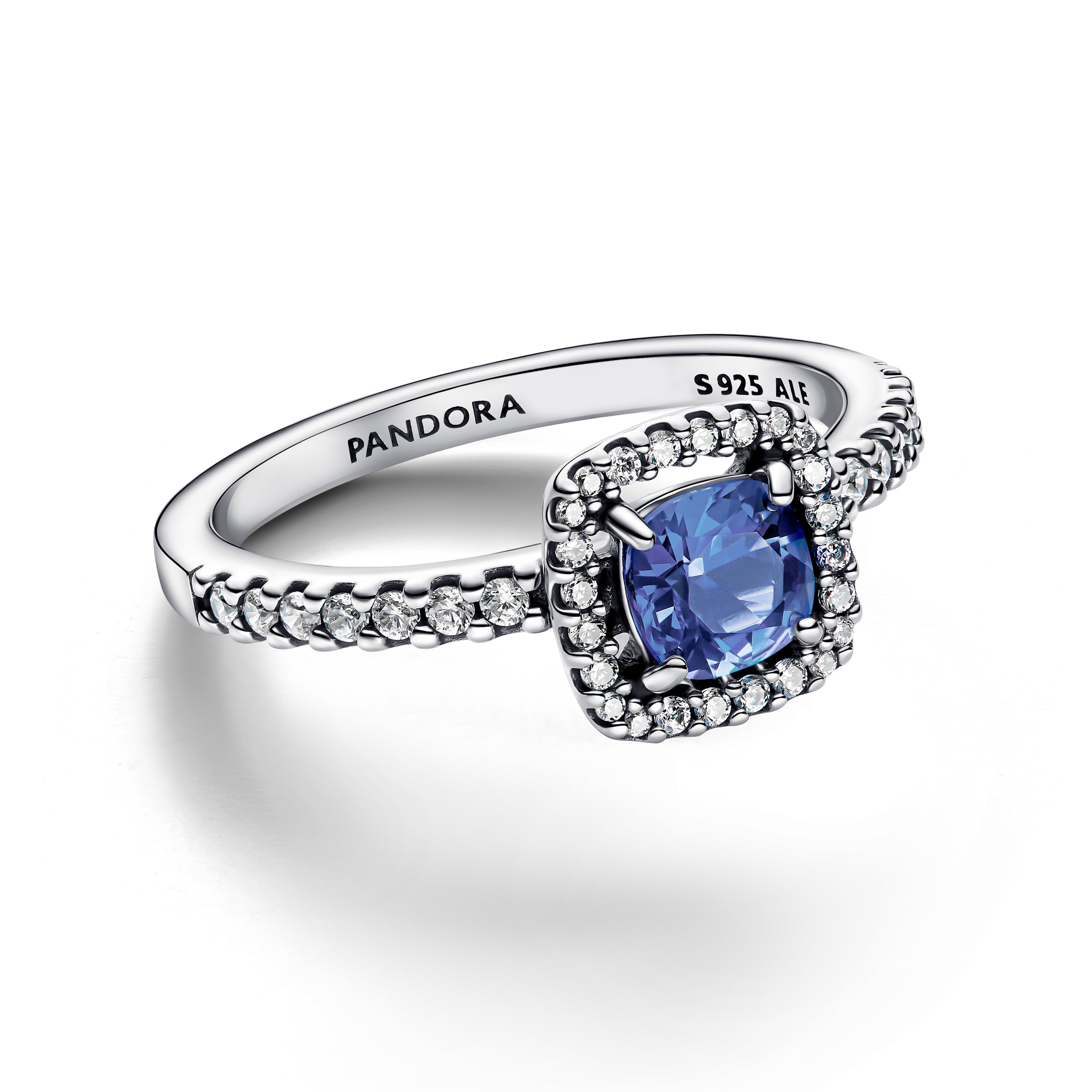 PANDORA Sparkling Square Blue Halo Ring Cubic Zirconia Colour And Sparkle Rings Statement Ring Jewelry Gift