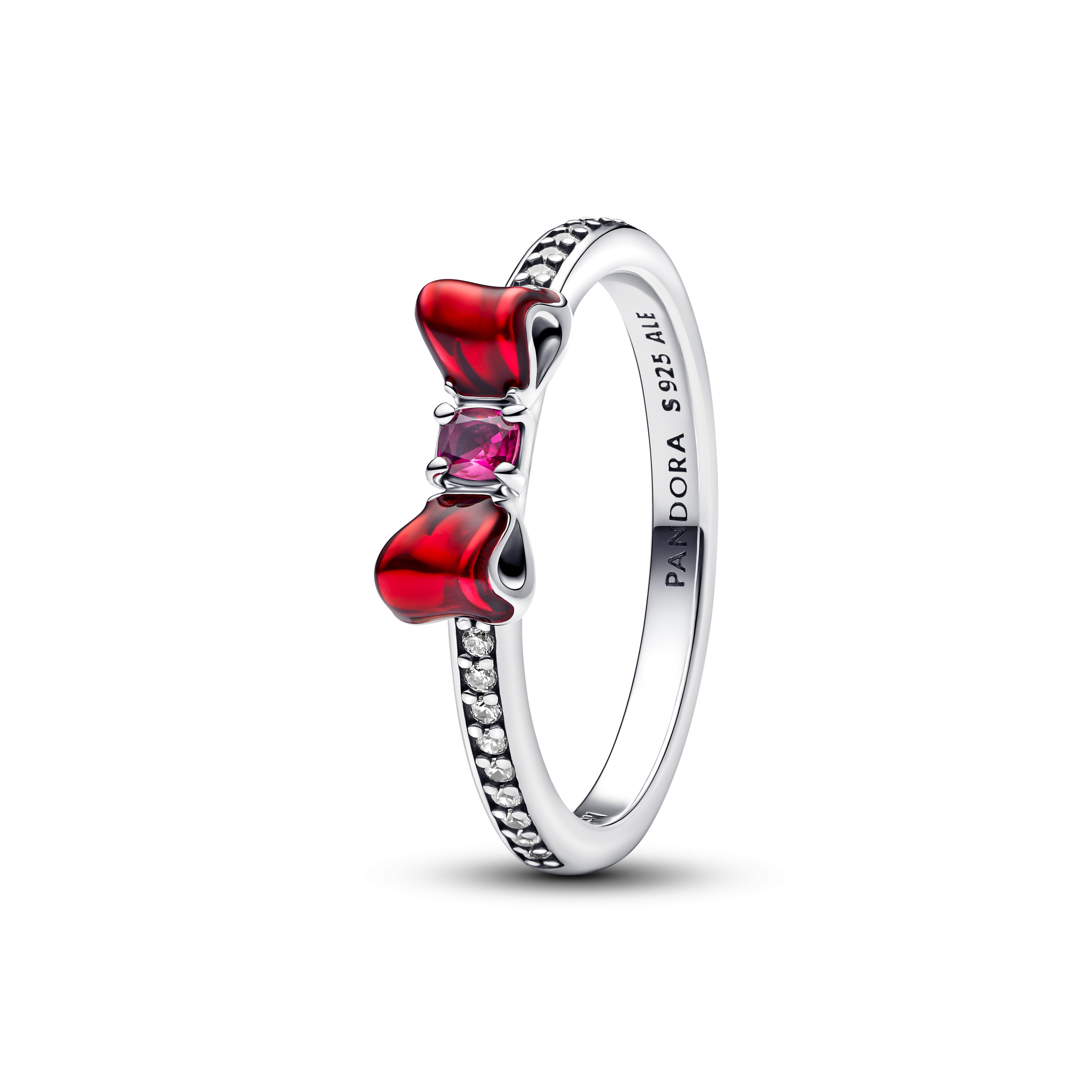 PANDORA Disney Princess Snow White Bow Ring Cubic Zirconia Red Rings Statement Ring Jewelry Gift