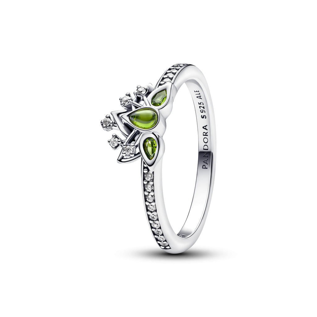 PANDORA Disney Princess Tiana Tiara Ring Cubic Zirconia Green Rings Statement Ring Jewelry Gift