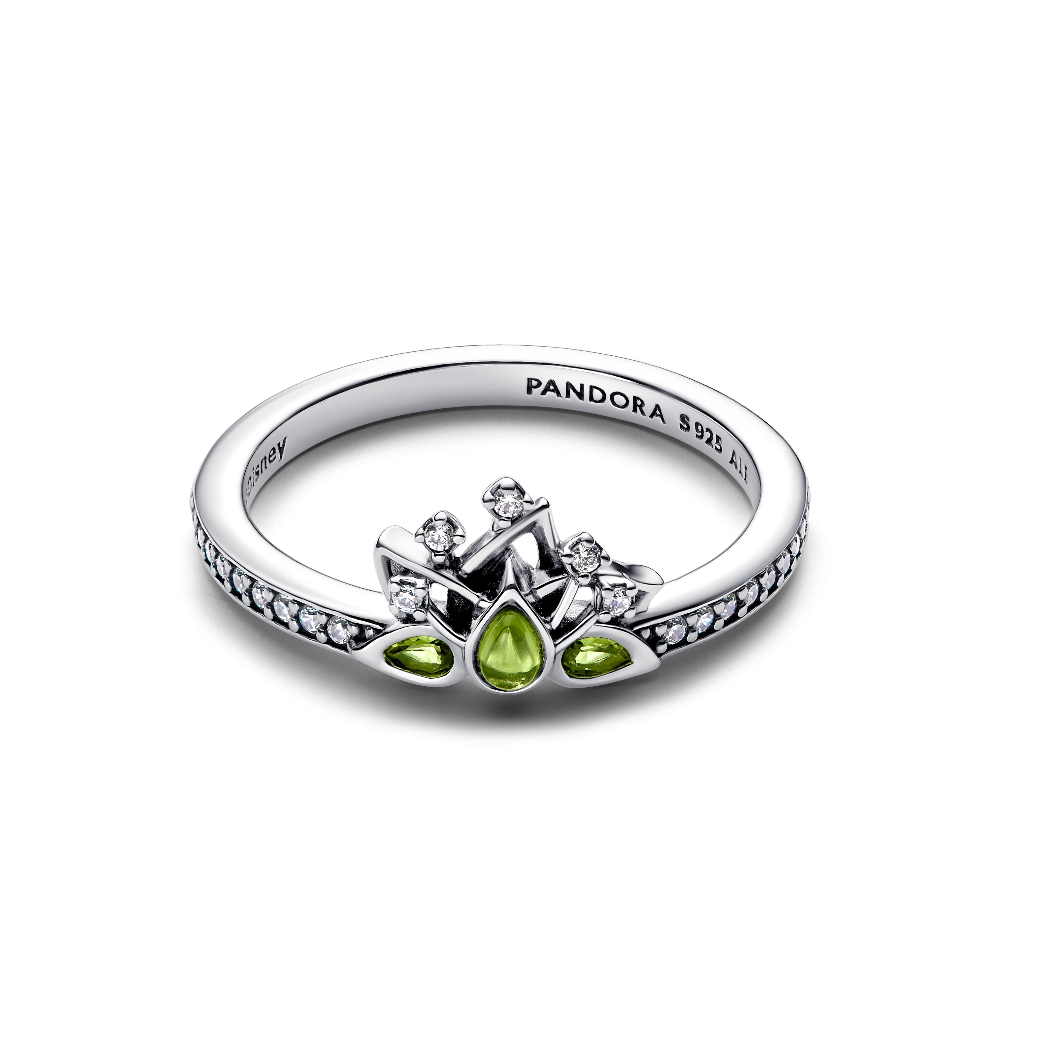 PANDORA Disney Princess Tiana Tiara Ring Cubic Zirconia Green Rings Statement Ring Jewelry Gift