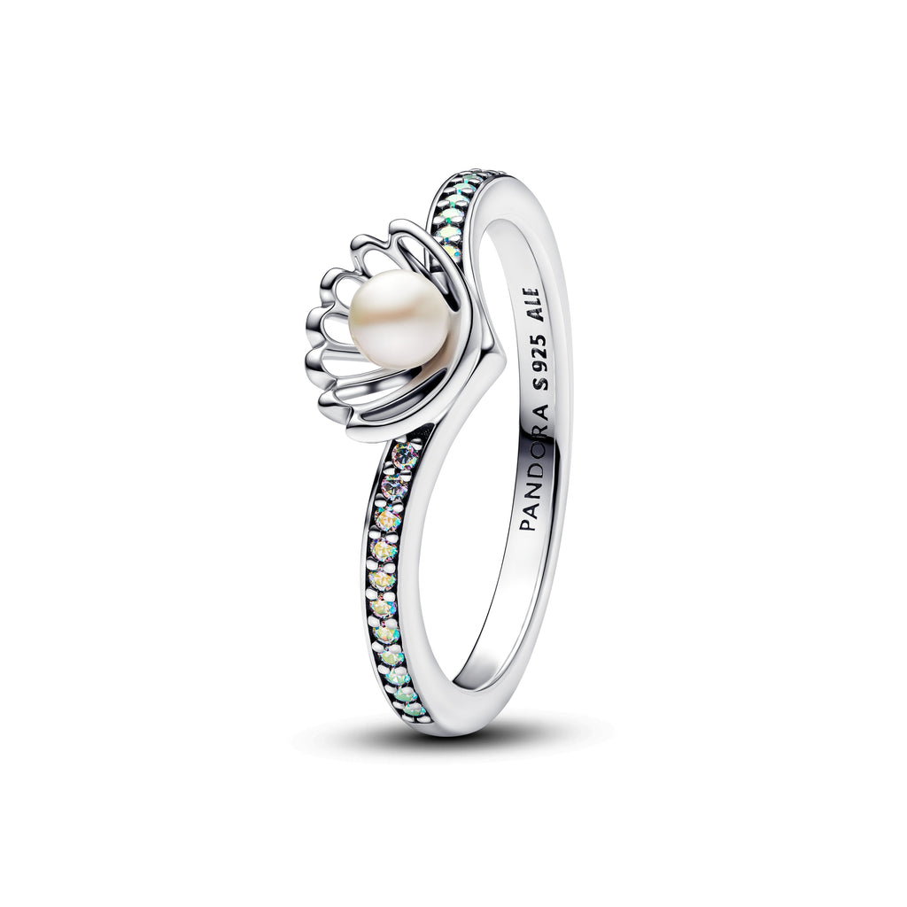 PANDORA Disney Princess Ariel Shell Treated Freshwater Cultured Pearl Ring Cubic Zirconia Silver Rings Statement Ring Jewelry Gift