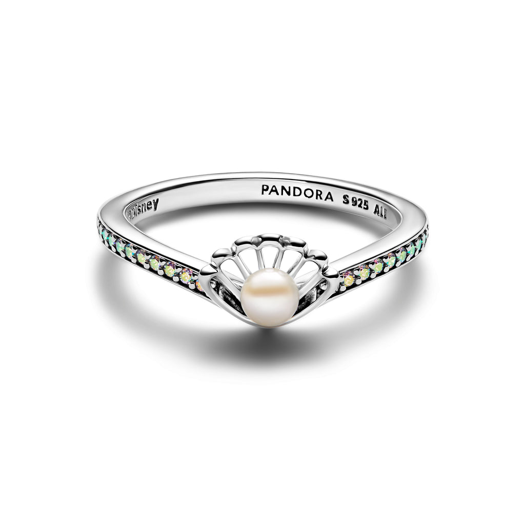 PANDORA Disney Princess Ariel Shell Treated Freshwater Cultured Pearl Ring Cubic Zirconia Silver Rings Statement Ring Jewelry Gift