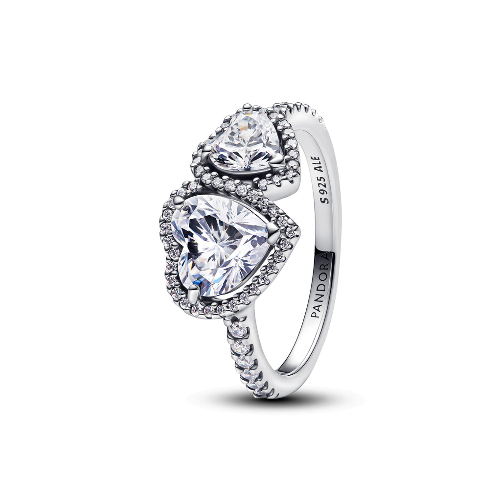 PANDORA Sparkling Halo Hearts Ring Cubic Zirconia Silver Rings Statement Ring Jewelry Gift