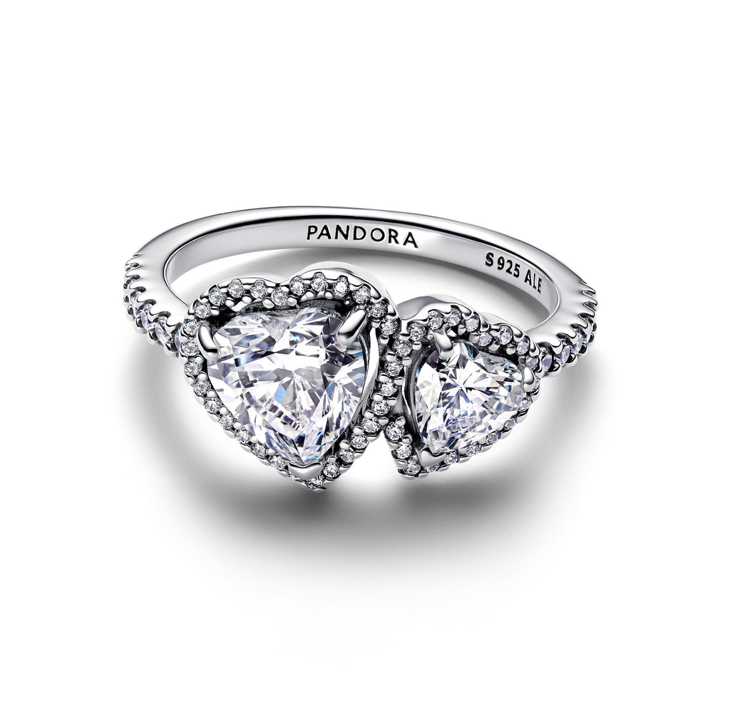 PANDORA Sparkling Halo Hearts Ring Cubic Zirconia Silver Rings Statement Ring Jewelry Gift