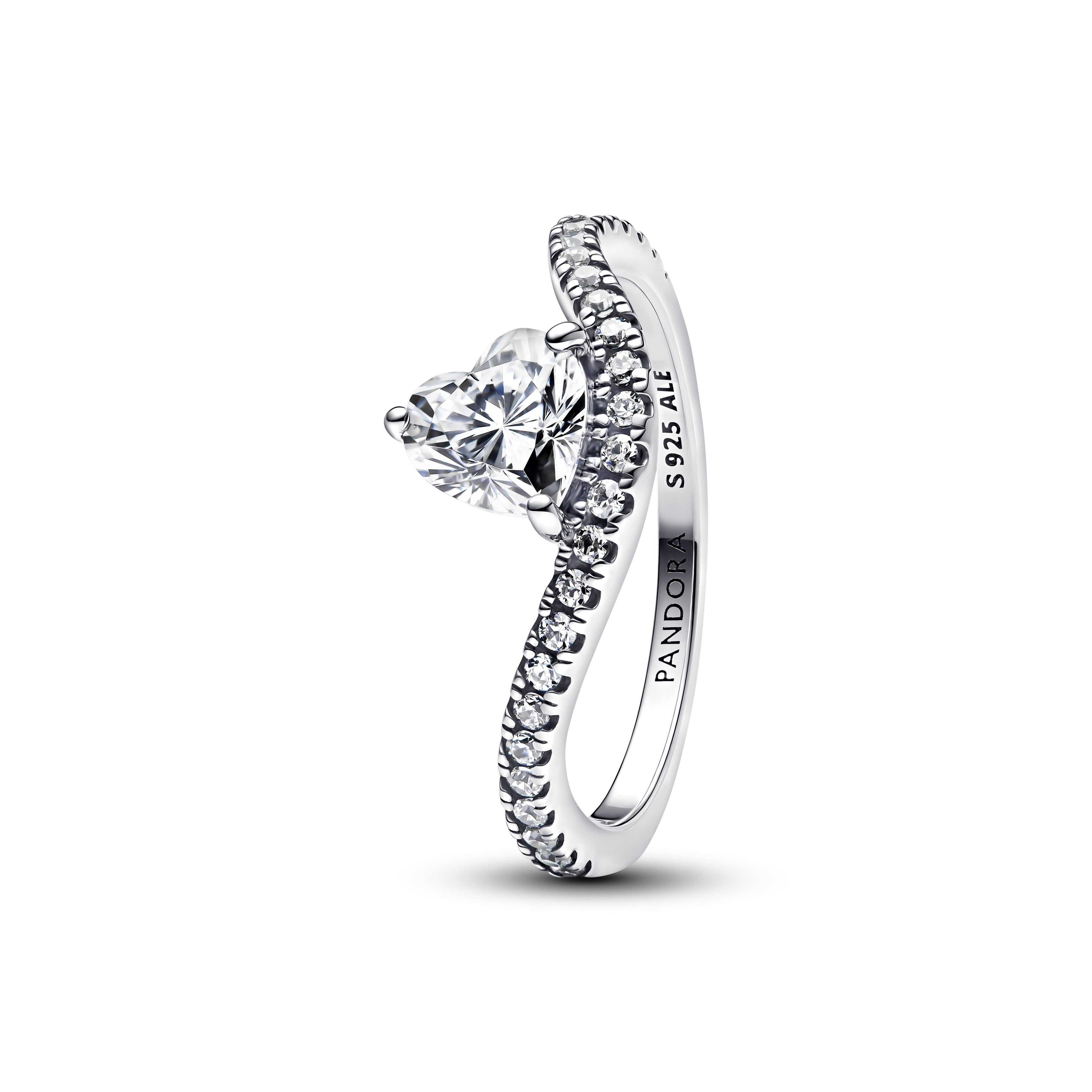 PANDORA Wavy Pavé Heart Ring Cubic Zirconia Silver Rings Statement Ring Jewelry Gift