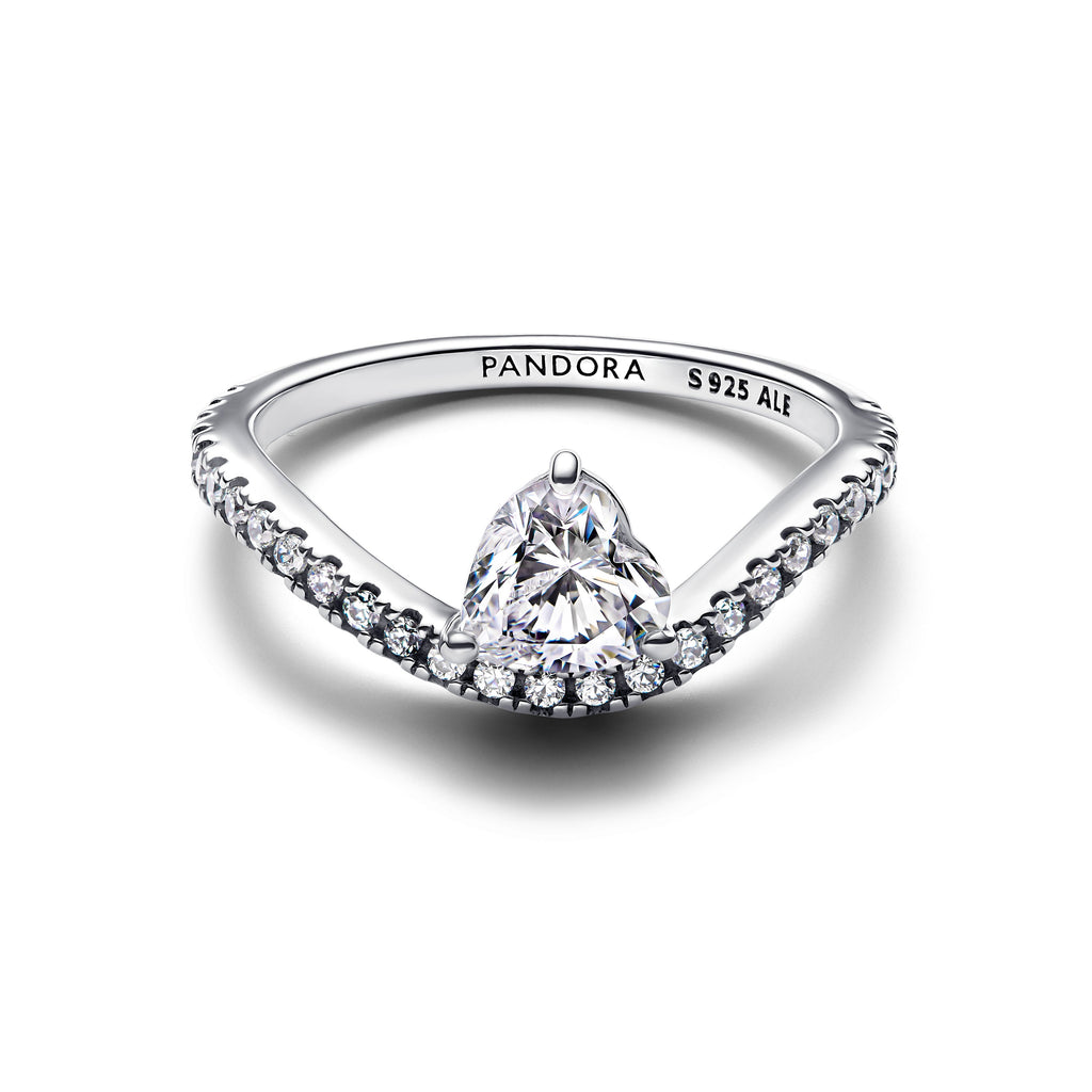 PANDORA Wavy Pavé Heart Ring Cubic Zirconia Silver Rings Statement Ring Jewelry Gift