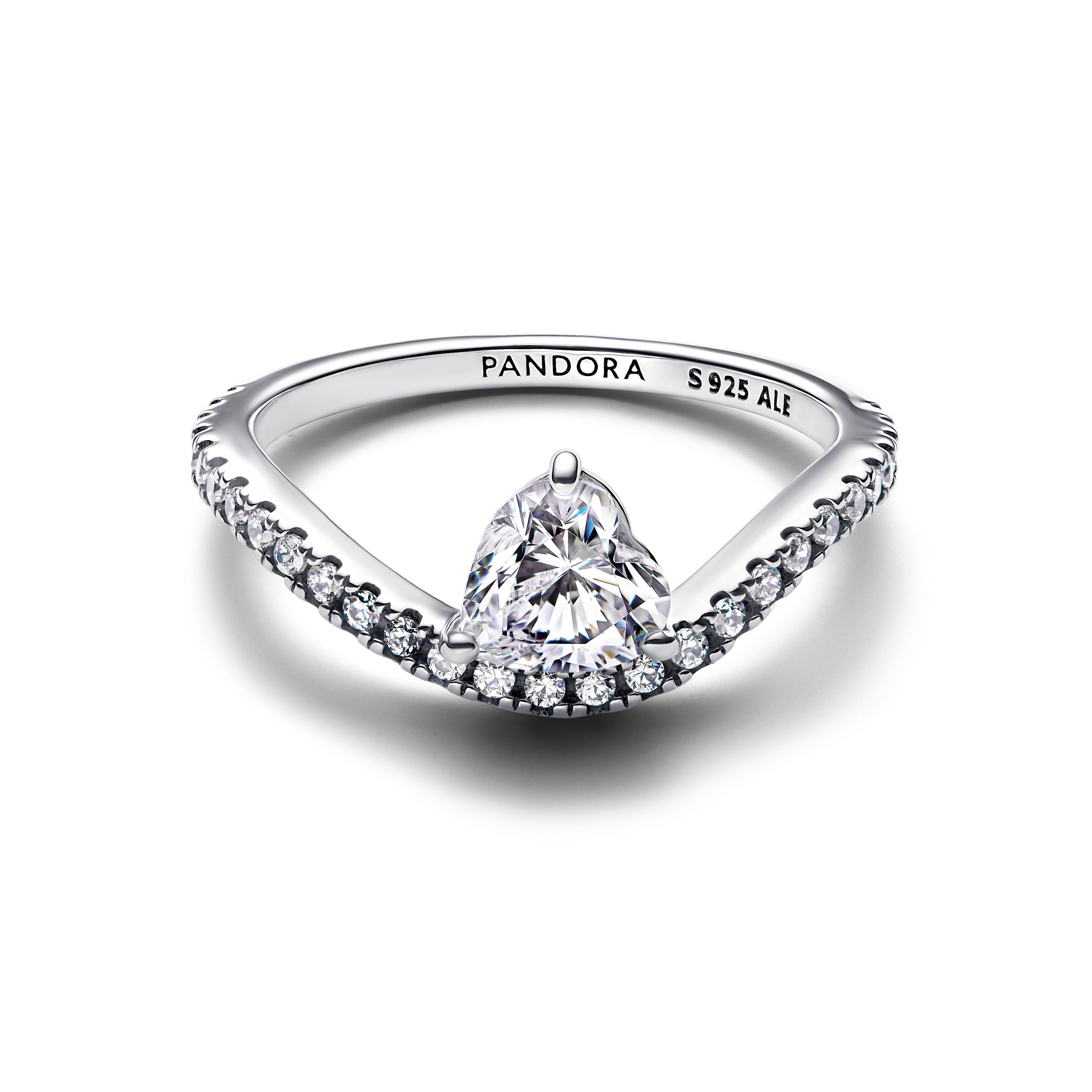 PANDORA Wavy Pavé Heart Ring Cubic Zirconia Silver Rings Statement Ring Jewelry Gift