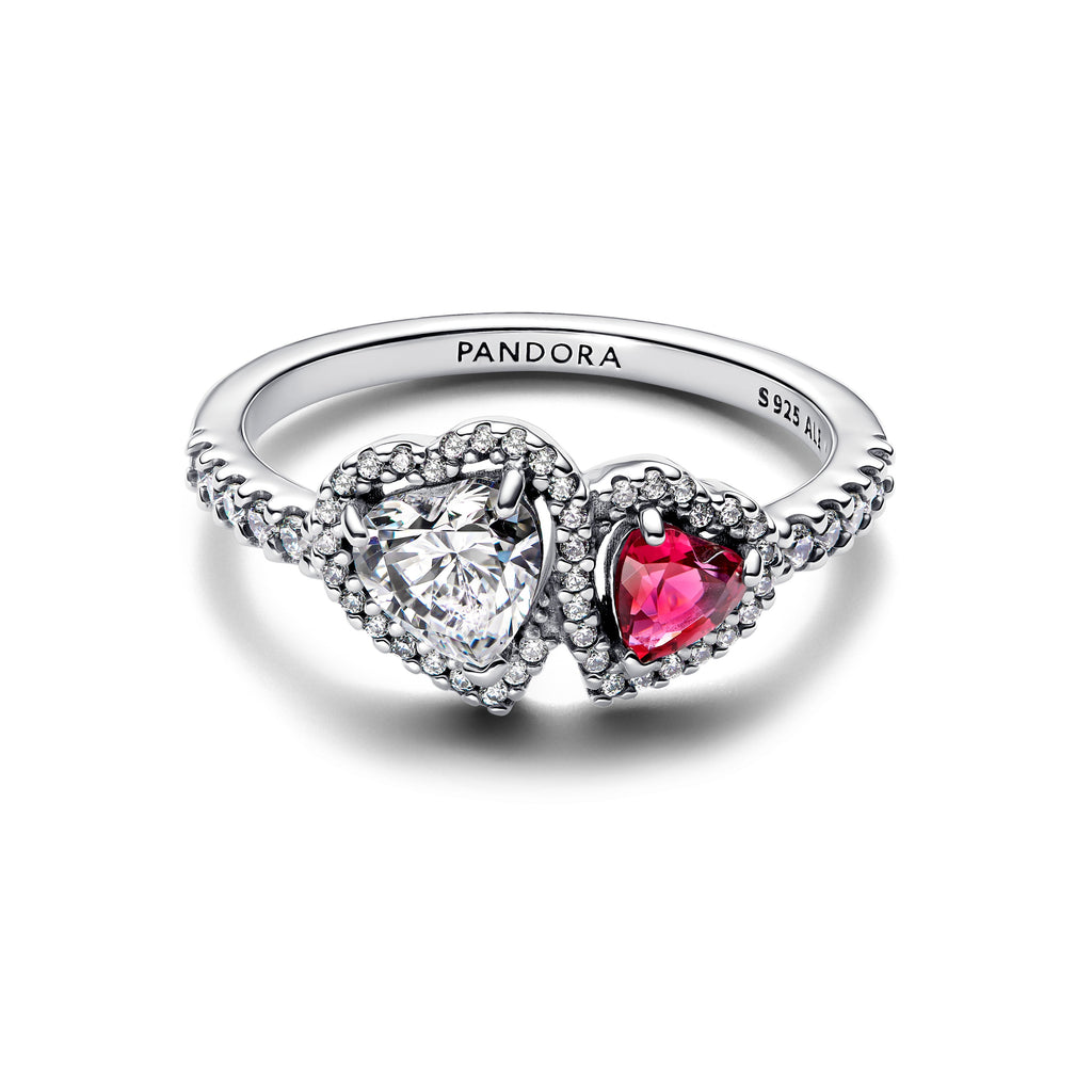 PANDORA Halo Hearts Ring Cubic Zirconia Red Rings Statement Ring Jewelry Gift