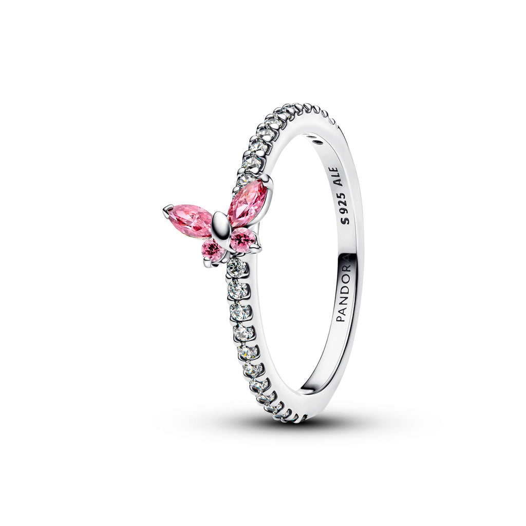 PANDORA Sparkling Butterfly Ring Cubic Zirconia Pink Animals Rings Statement Ring Jewelry Gift