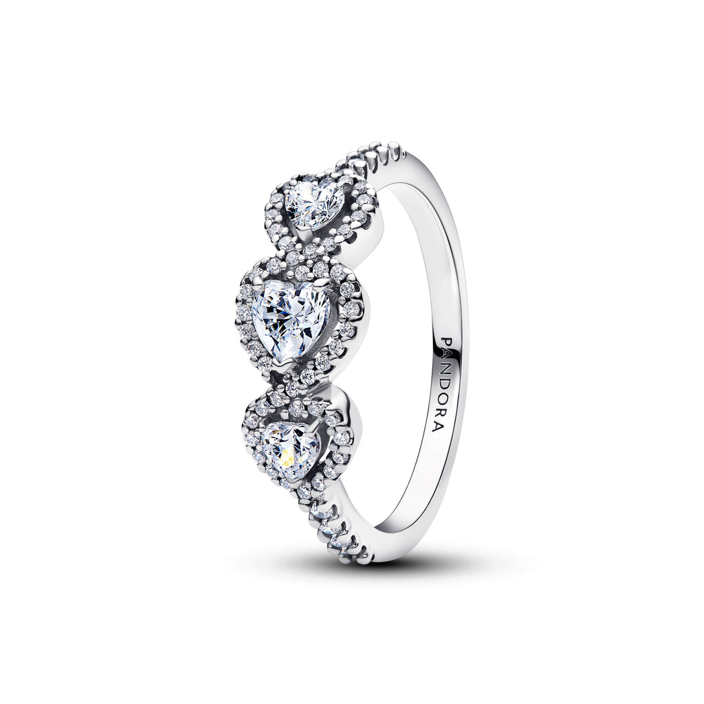 PANDORA Halo Heart Trilogy Ring Cubic Zirconia Rings Statement Ring Jewelry Gift
