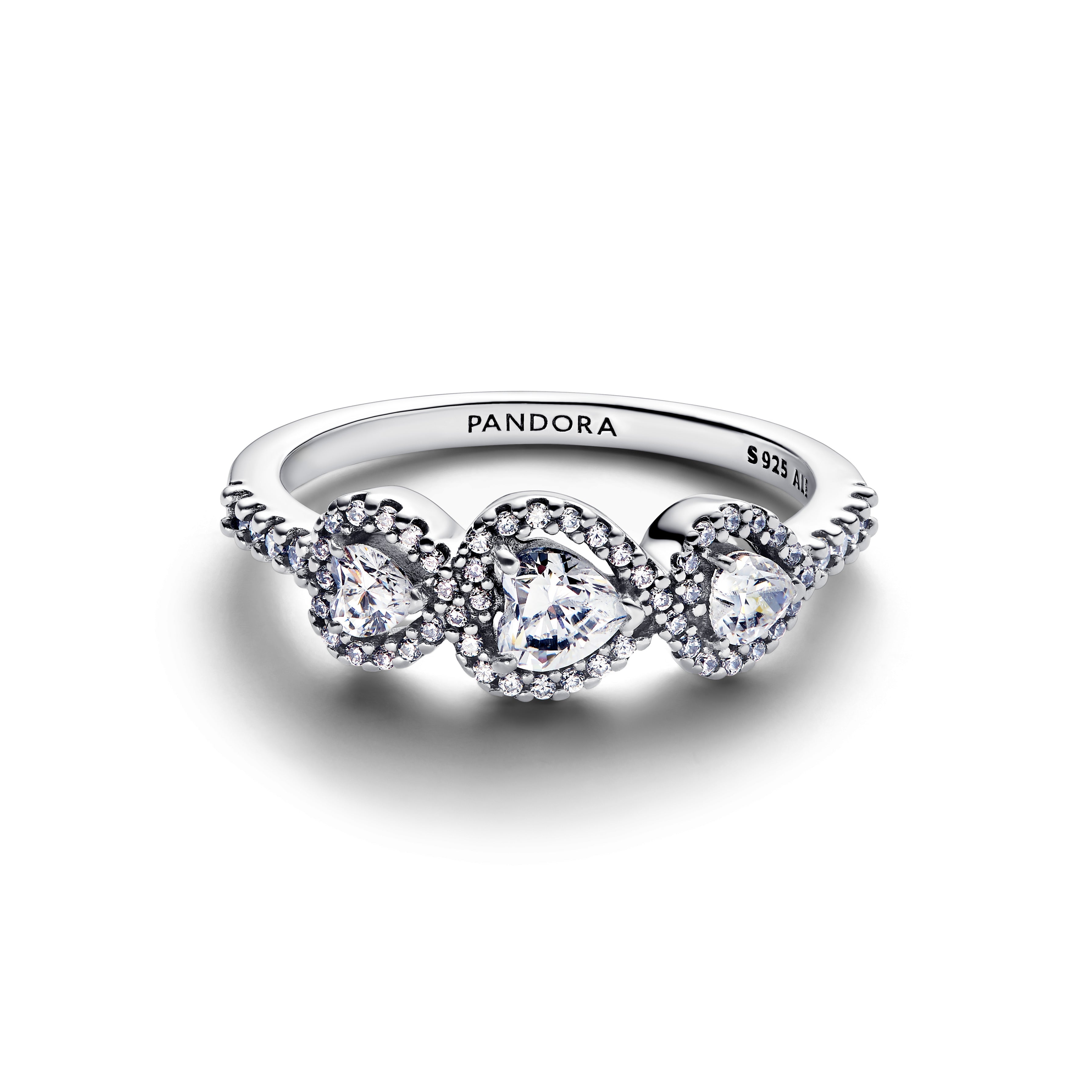 PANDORA Halo Heart Trilogy Ring Cubic Zirconia Rings Statement Ring Jewelry Gift