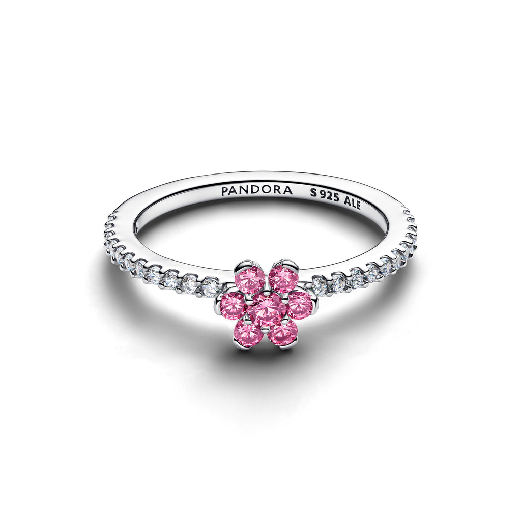 PANDORA Sparkling Pink Flower Ring Cubic Zirconia Flowers Rings Statement Ring Jewelry Gift