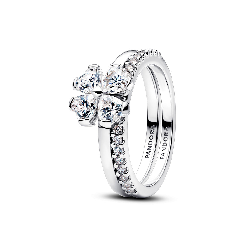 PANDORA Sparkling Lucky Clover Splittable Ring Cubic Zirconia Four Leaf Clover Rings Statement Ring Jewelry Gift