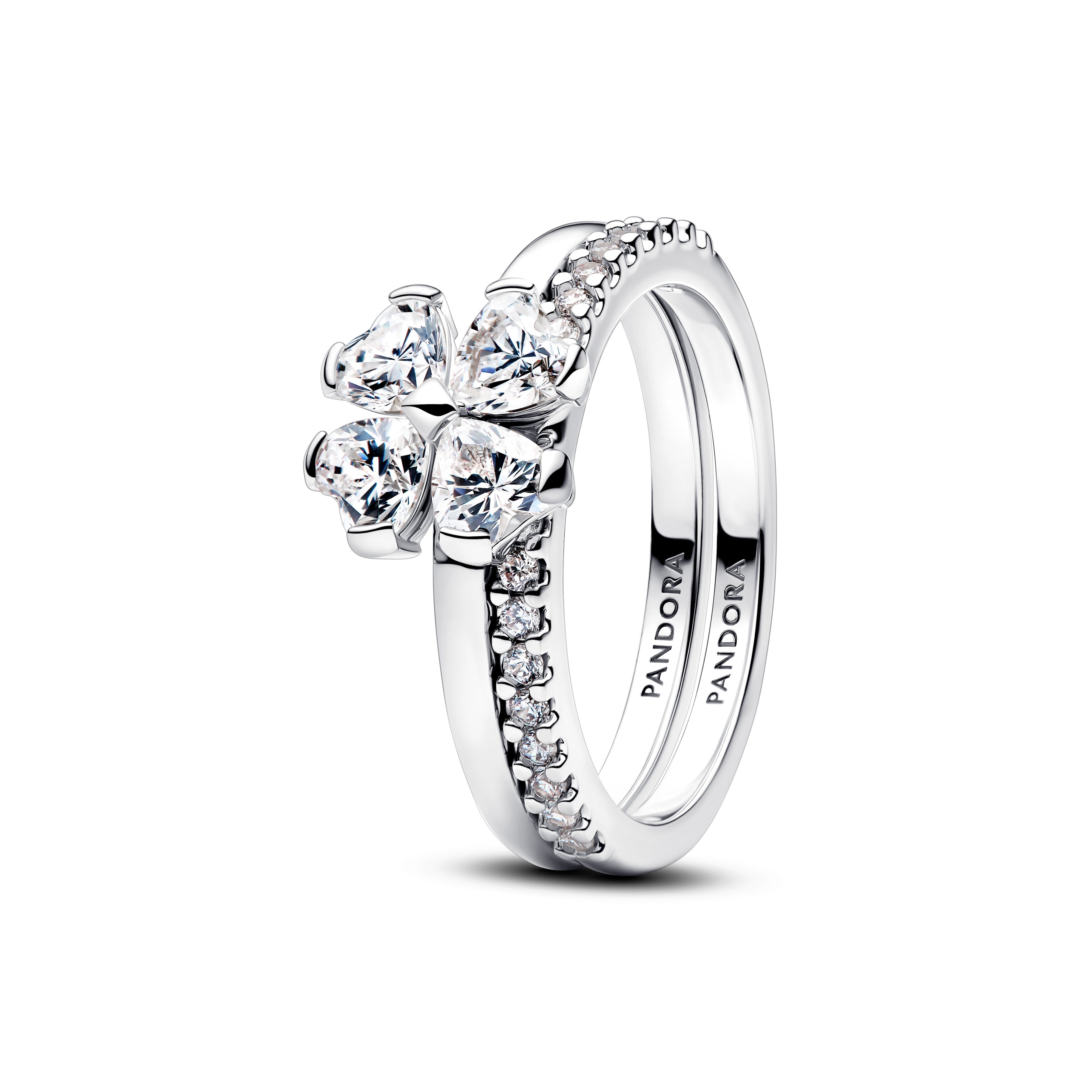PANDORA Sparkling Lucky Clover Splittable Ring Cubic Zirconia Four Leaf Clover Rings Statement Ring Jewelry Gift