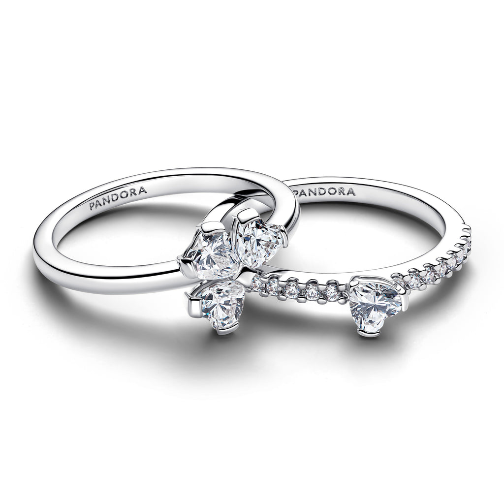 PANDORA Sparkling Lucky Clover Splittable Ring Cubic Zirconia Four Leaf Clover Rings Statement Ring Jewelry Gift