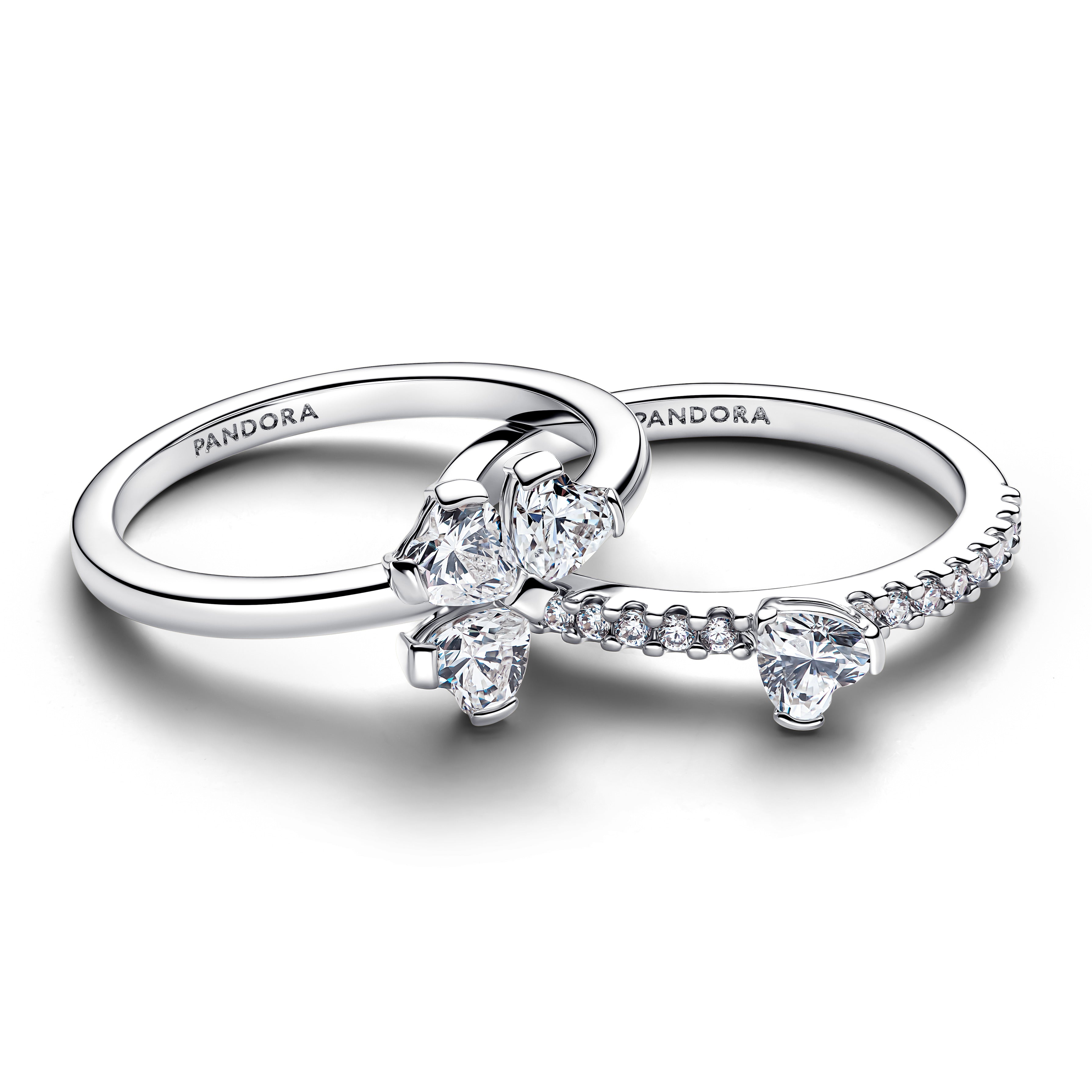 PANDORA Sparkling Lucky Clover Splittable Ring Cubic Zirconia Four Leaf Clover Rings Statement Ring Jewelry Gift