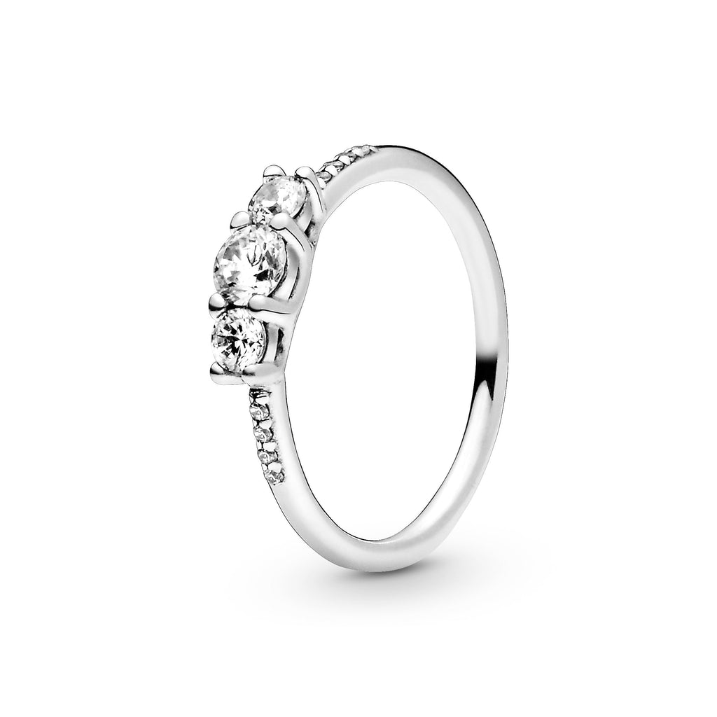 PANDORA Clear Three-Stone Ring Cubic Zirconia Silver Rings Statement Ring Jewelry Gift