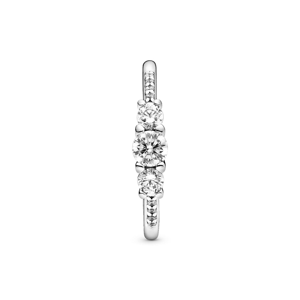 PANDORA Clear Three-Stone Ring Cubic Zirconia Silver Rings Statement Ring Jewelry Gift