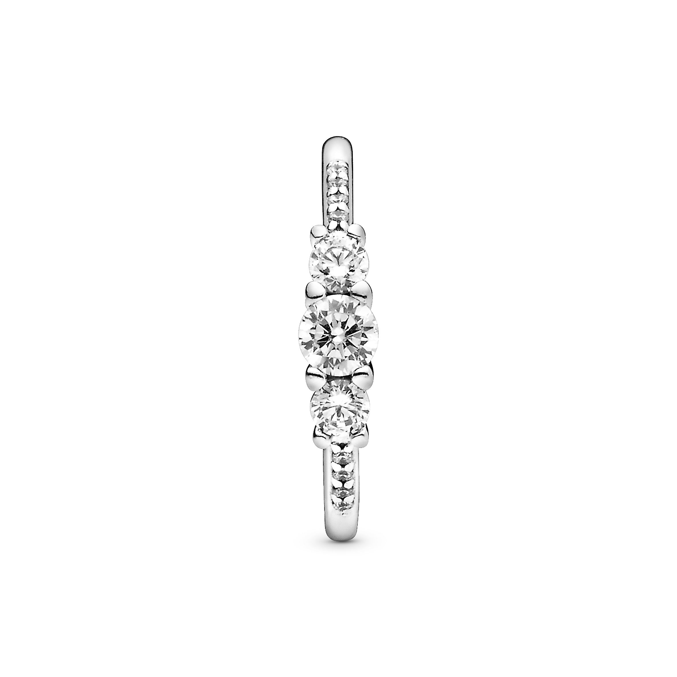 PANDORA Clear Three-Stone Ring Cubic Zirconia Silver Rings Statement Ring Jewelry Gift