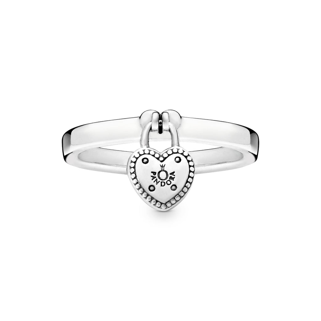 PANDORA Heart-Shaped Padlock Ring Sterling Silver Rings Statement Ring Jewelry Gift