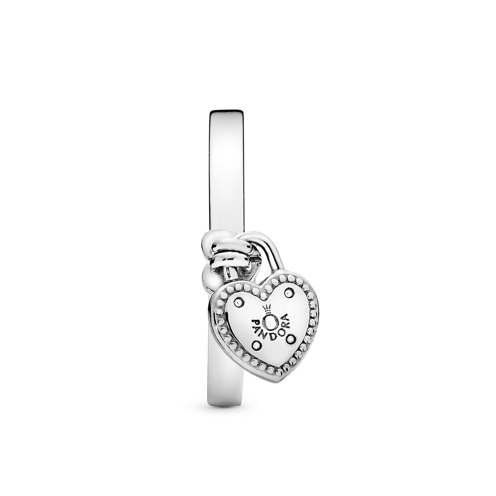 PANDORA Heart-Shaped Padlock Ring Sterling Silver Rings Statement Ring Jewelry Gift