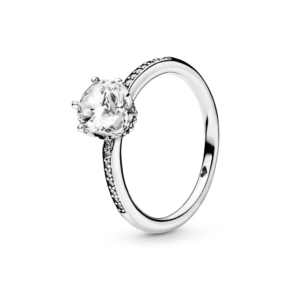 PANDORA Clear Sparkling Crown Solitaire Ring Cubic Zirconia Silver Rings Statement Ring Jewelry Gift