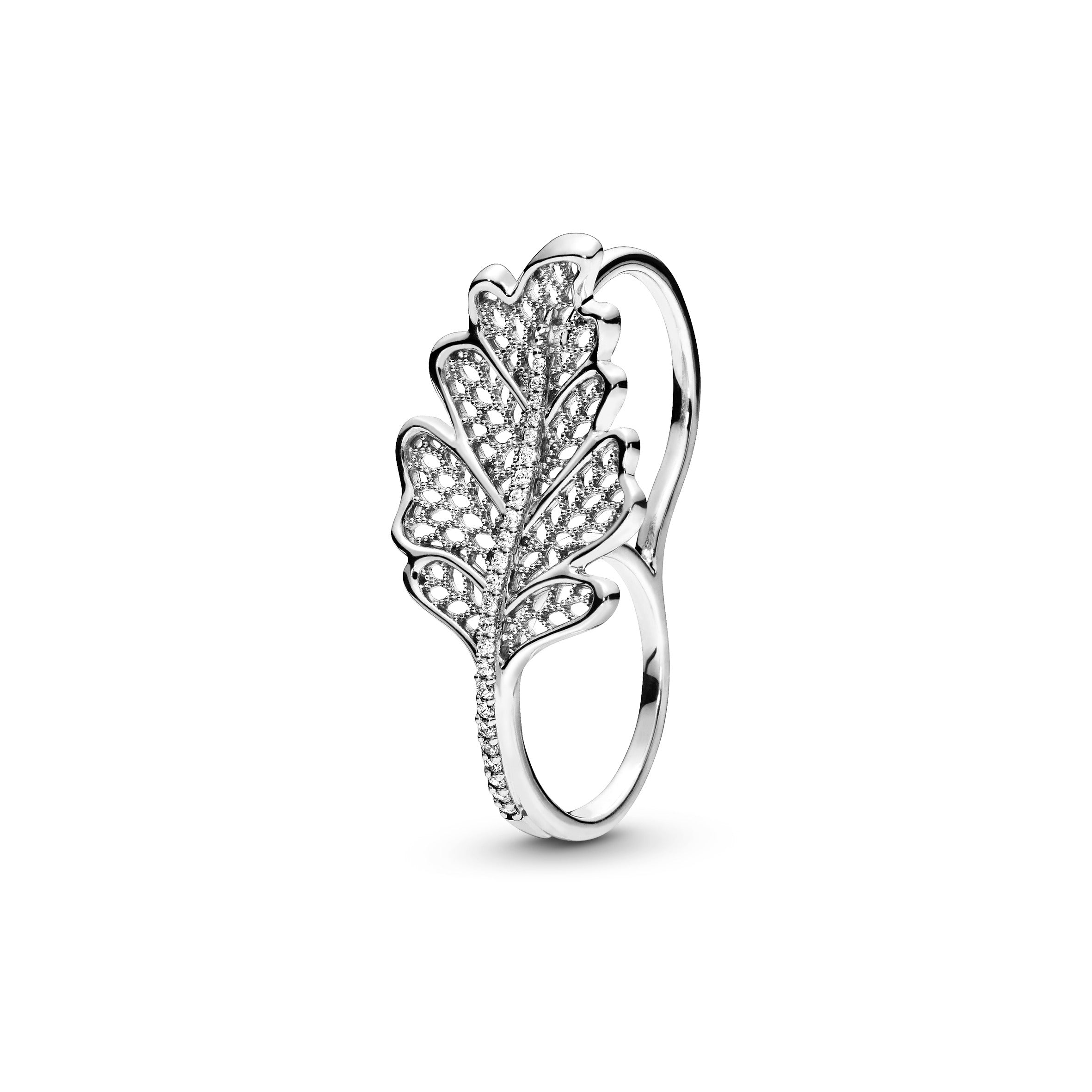PANDORA Oak Leaf Double Ring Cubic Zirconia Silver Nature Rings Statement Ring Jewelry Gift