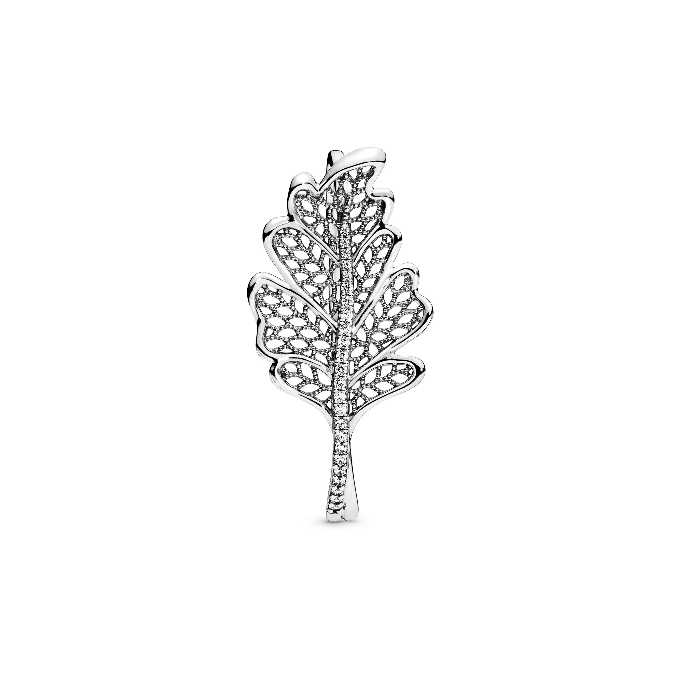 PANDORA Oak Leaf Double Ring Cubic Zirconia Silver Nature Rings Statement Ring Jewelry Gift