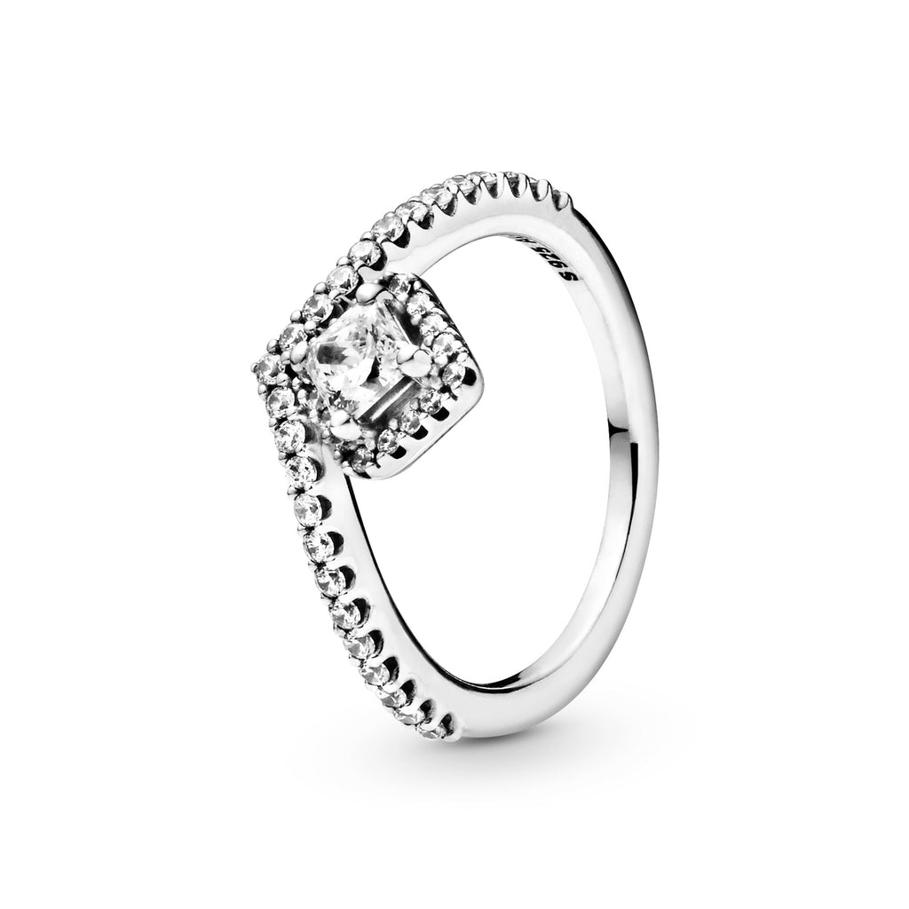 PANDORA Square Sparkle Wishbone Ring Cubic Zirconia Silver Weddings Rings Statement Ring Jewelry Gift