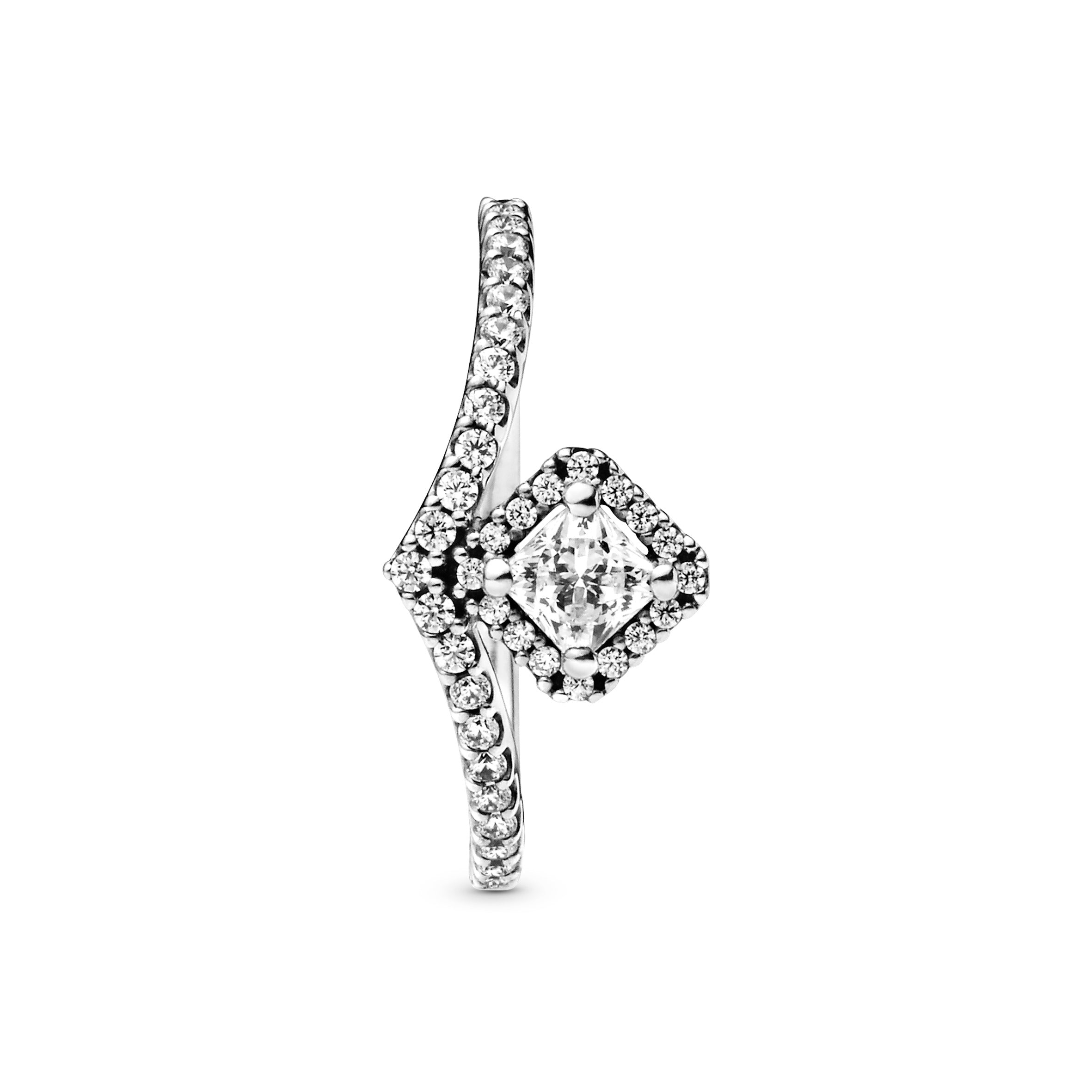 PANDORA Square Sparkle Wishbone Ring Cubic Zirconia Silver Weddings Rings Statement Ring Jewelry Gift