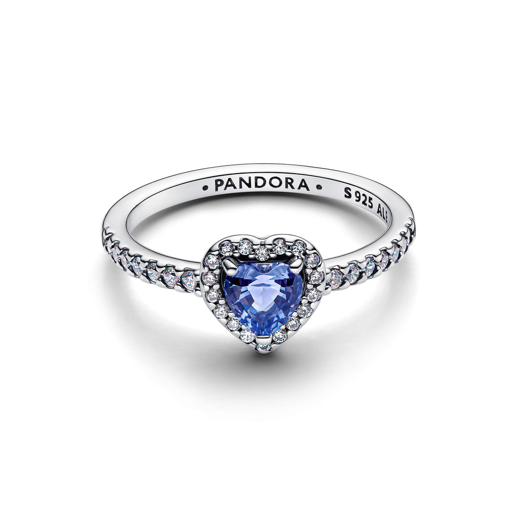PANDORA Sparkling Elevated Heart Ring Cubic Zirconia Blue Rings Statement Ring Jewelry Gift