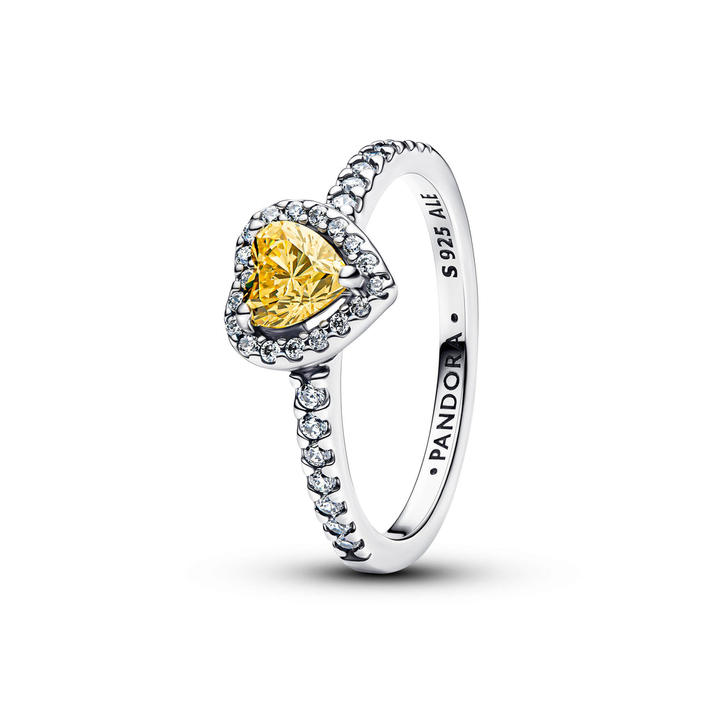 PANDORA Sparkling Elevated Heart Ring Cubic Zirconia Yellow Rings Statement Ring Jewelry Gift