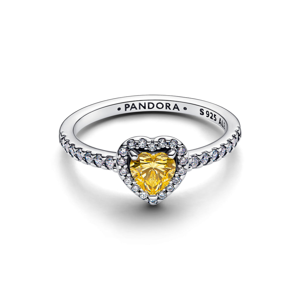 PANDORA Sparkling Elevated Heart Ring Cubic Zirconia Yellow Rings Statement Ring Jewelry Gift