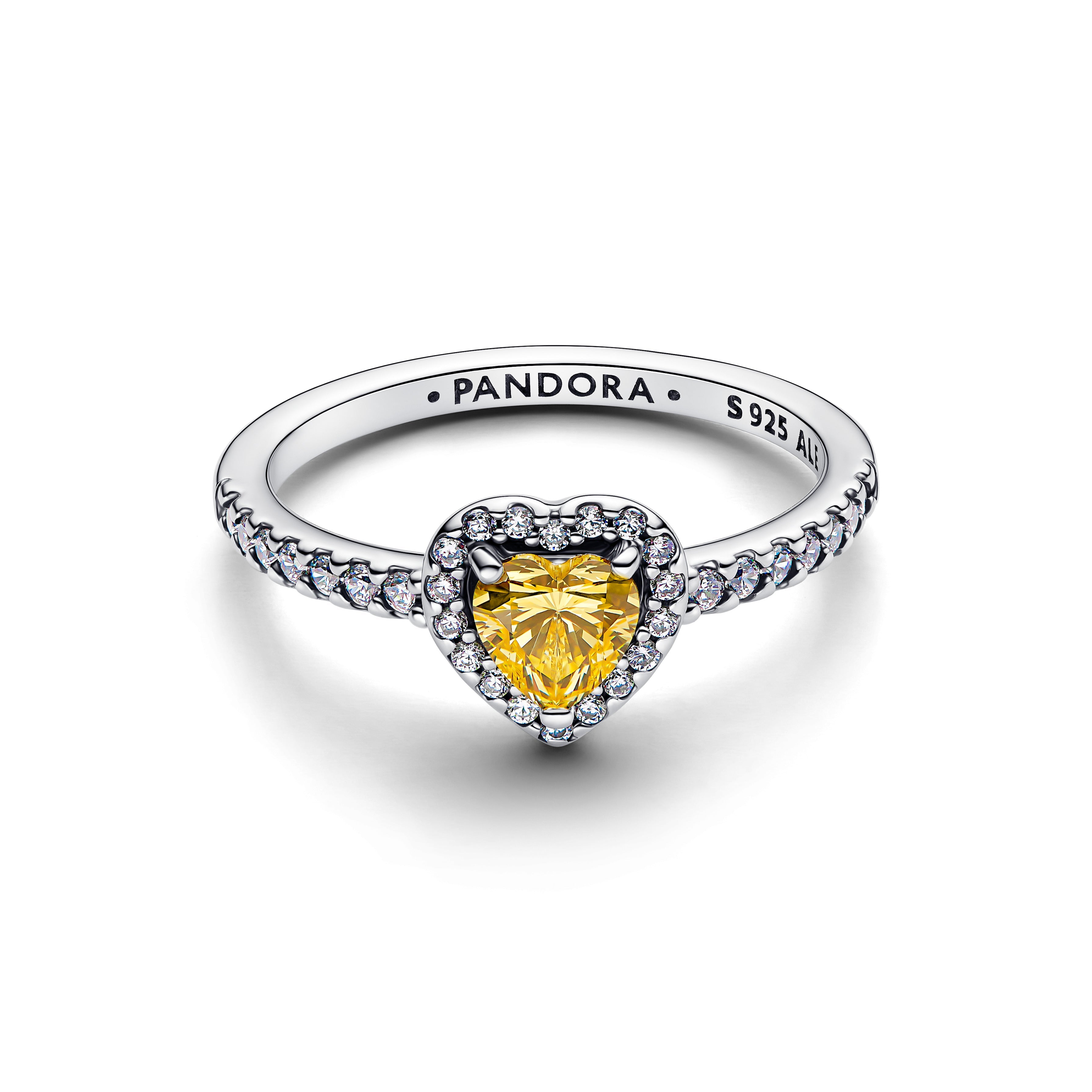 PANDORA Sparkling Elevated Heart Ring Cubic Zirconia Yellow Rings Statement Ring Jewelry Gift