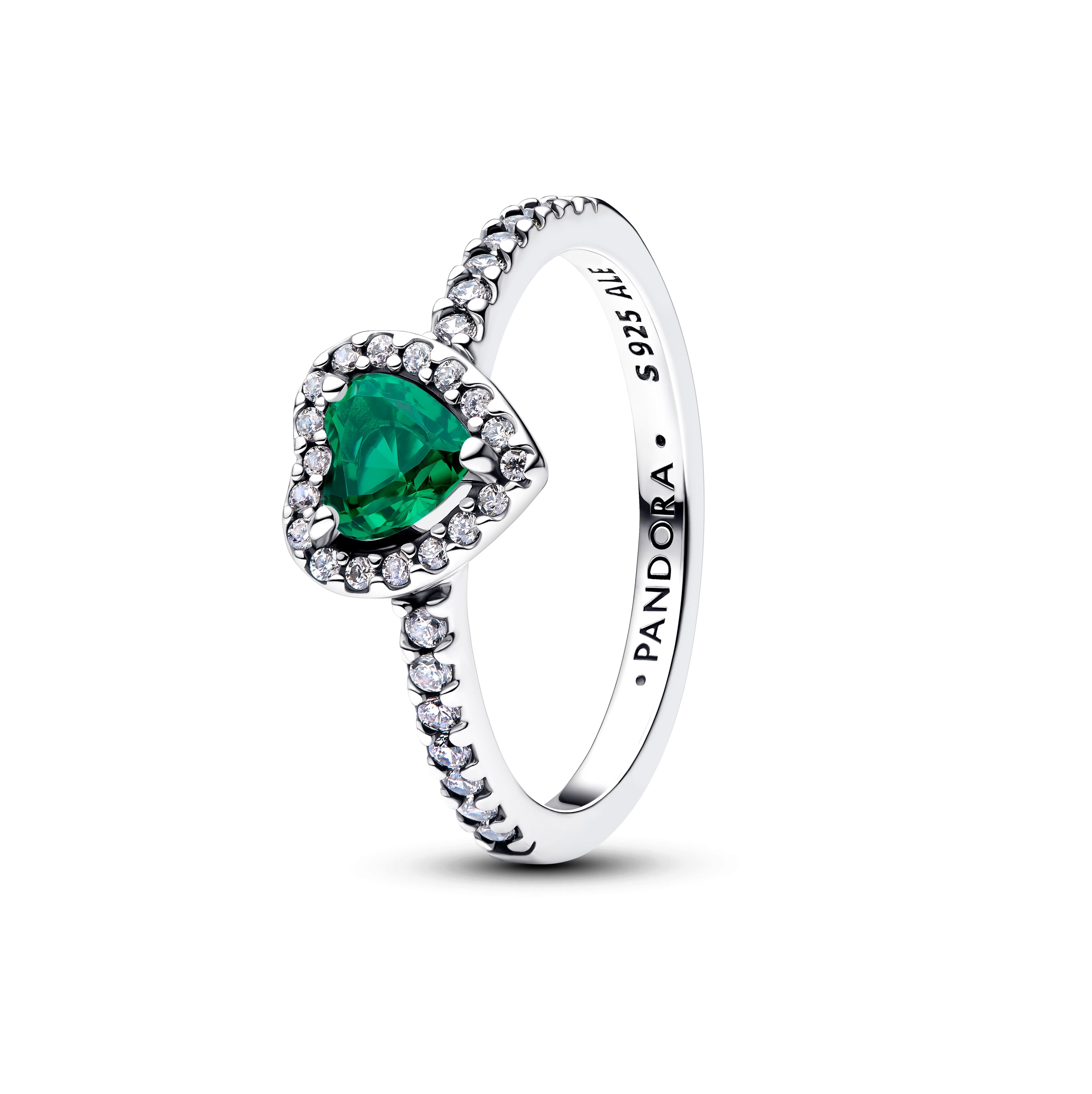 PANDORA Elevated Royal Green Heart Ring Cubic Zirconia Birthdays Rings Statement Ring Jewelry Gift