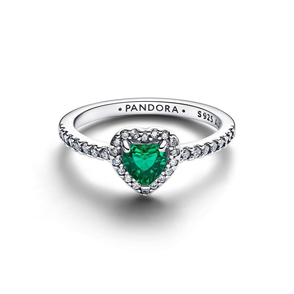 PANDORA Elevated Royal Green Heart Ring Cubic Zirconia Birthdays Rings Statement Ring Jewelry Gift