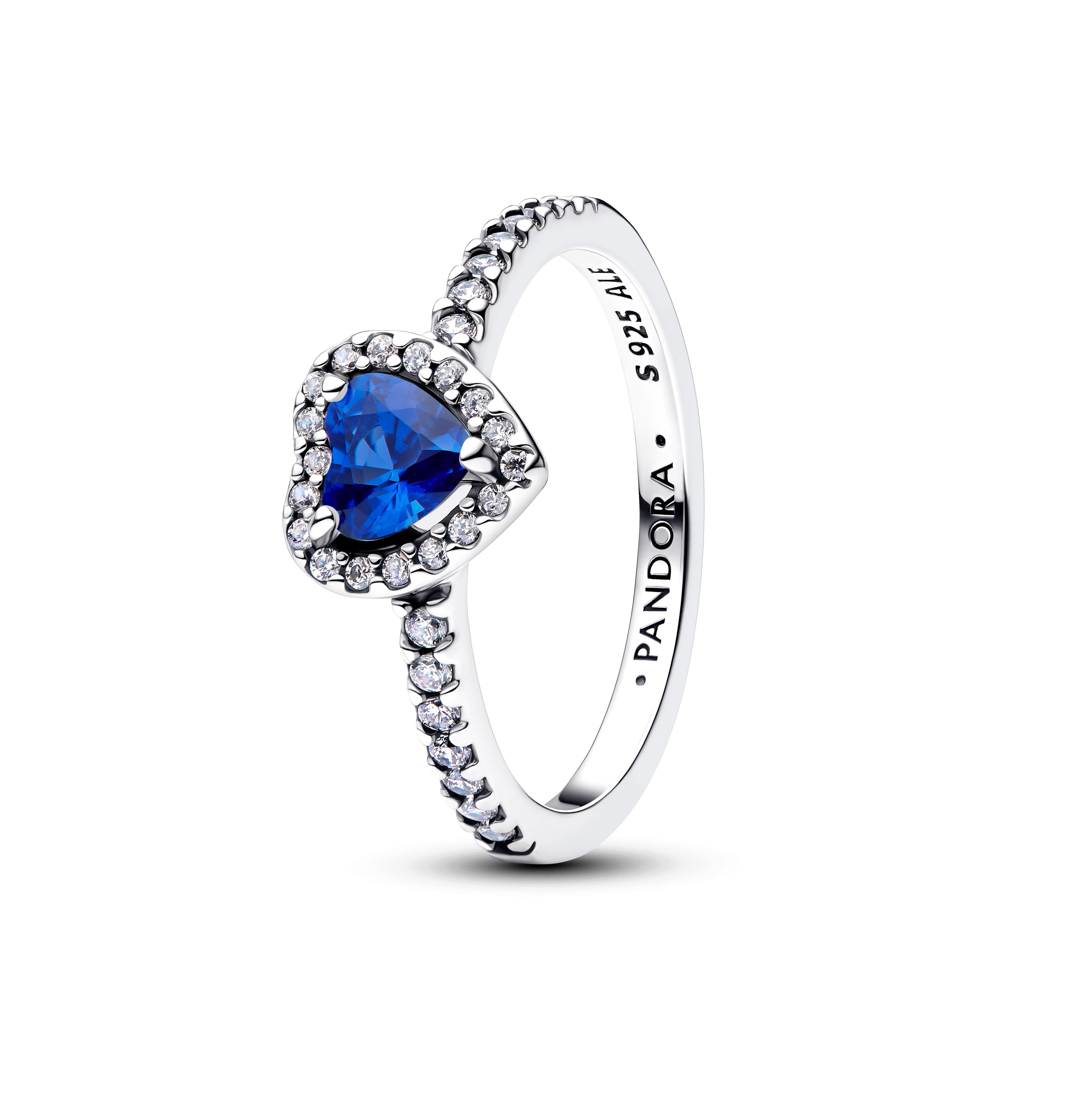 PANDORA Elevated Princess Blue Heart Ring Cubic Zirconia Birthdays Rings Statement Ring Jewelry Gift