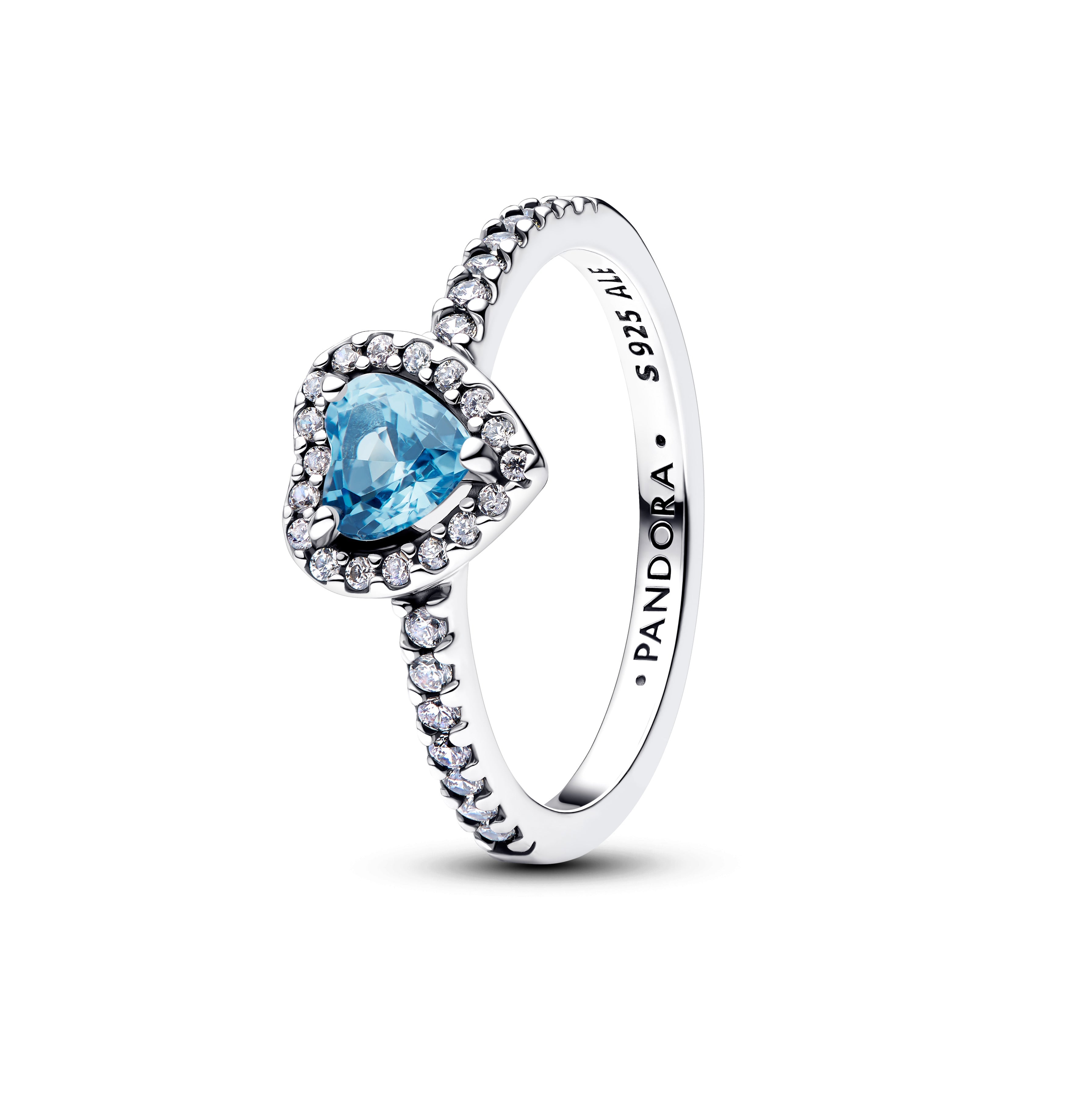 PANDORA Elevated Light Blue Heart Ring Cubic Zirconia Birthdays Rings Statement Ring Jewelry Gift