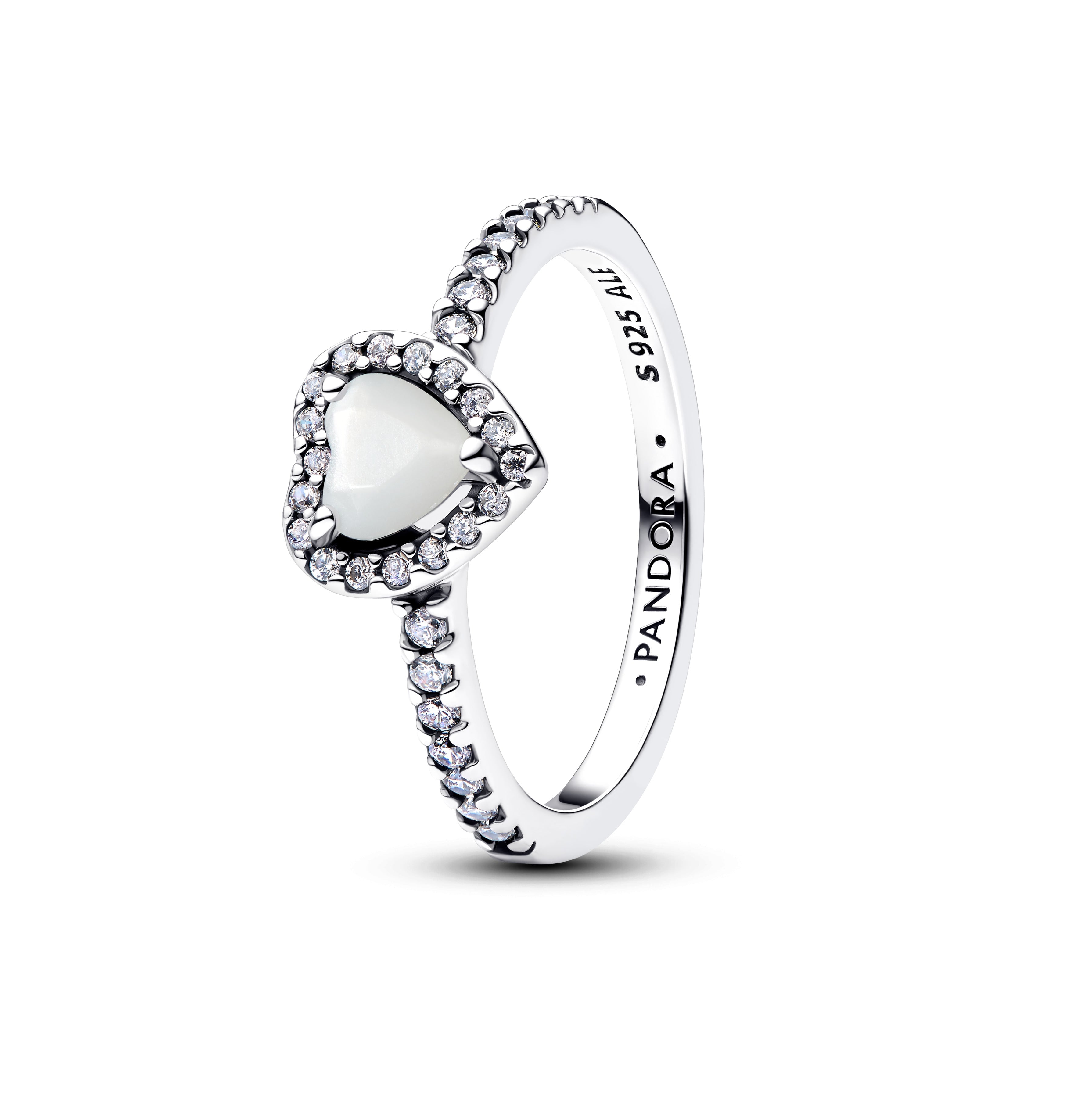 PANDORA Elevated White Heart Ring Bioresin Man Made Mother Of Pearl Birthdays Rings Statement Ring Jewelry Gift