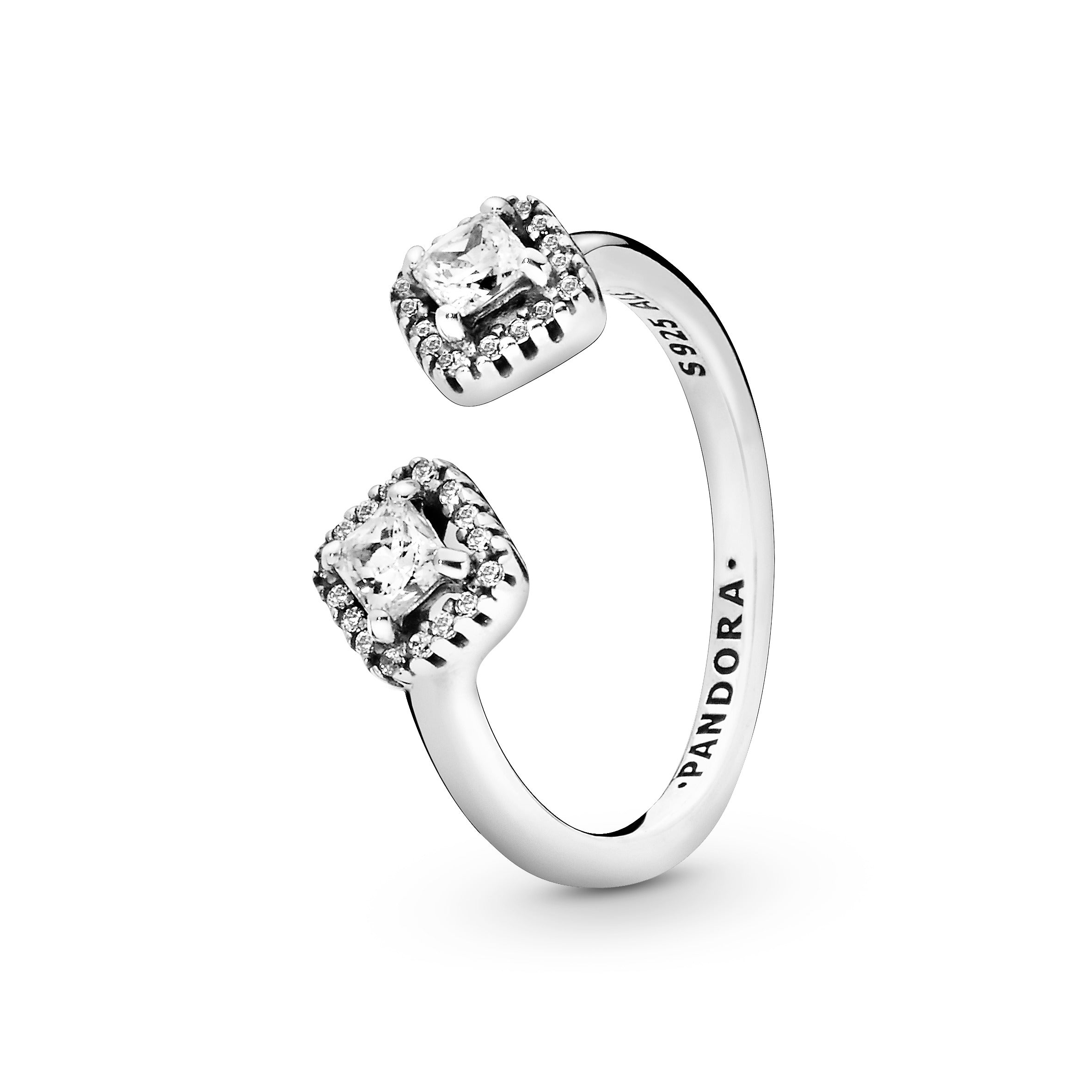 PANDORA Square Sparkle Open Ring Cubic Zirconia Silver Weddings Rings Statement Ring Jewelry Gift