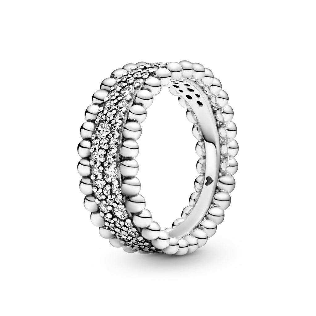 PANDORA Beaded Pavé Band Ring Cubic Zirconia Silver Rings Statement Ring Jewelry Gift