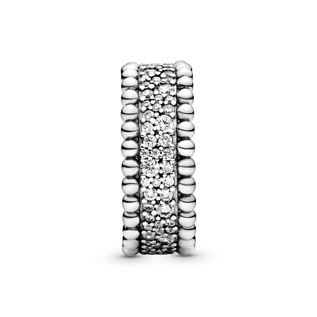 PANDORA Beaded Pavé Band Ring Cubic Zirconia Silver Rings Statement Ring Jewelry Gift