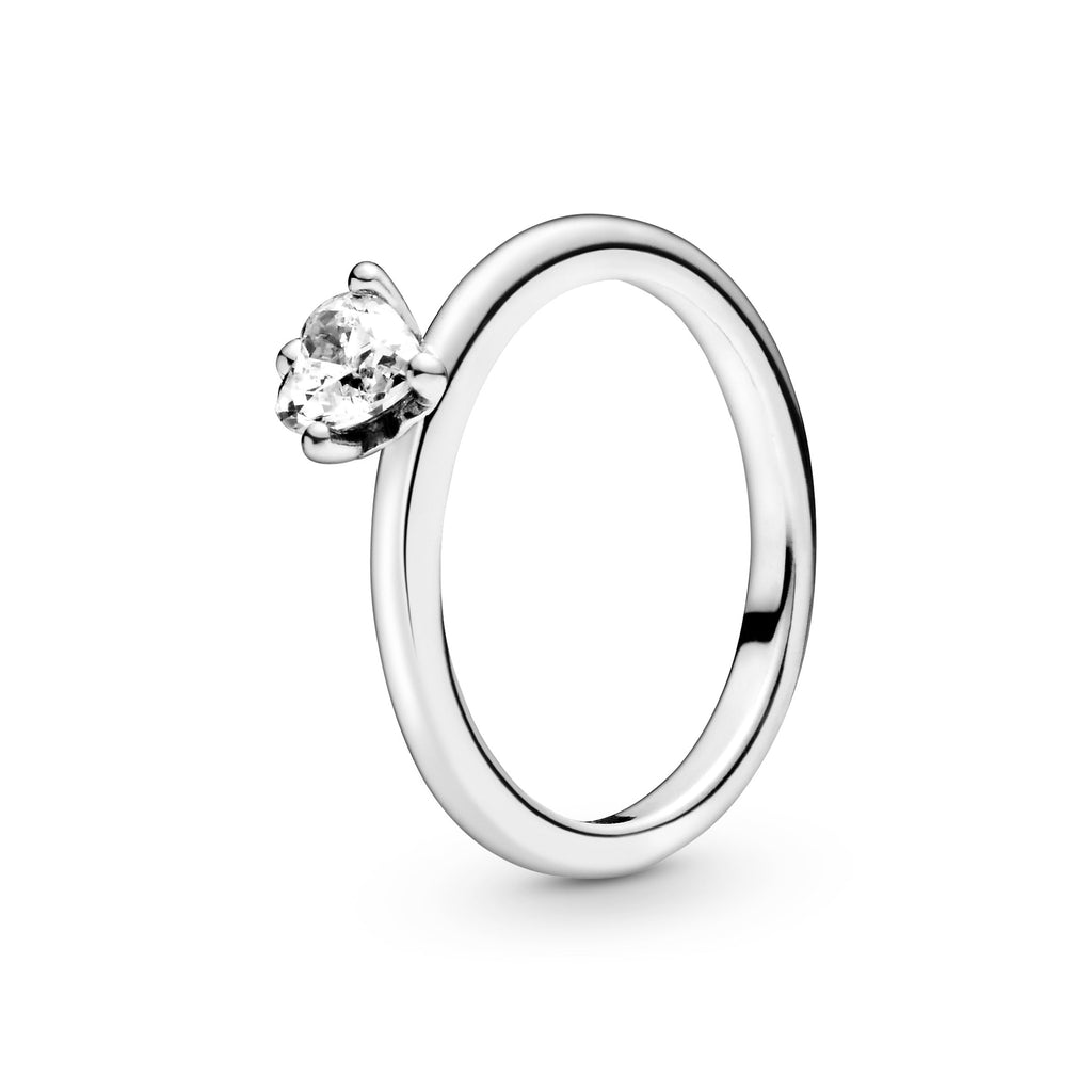PANDORA Clear Heart Solitaire Ring Cubic Zirconia Silver Rings Statement Ring Jewelry Gift