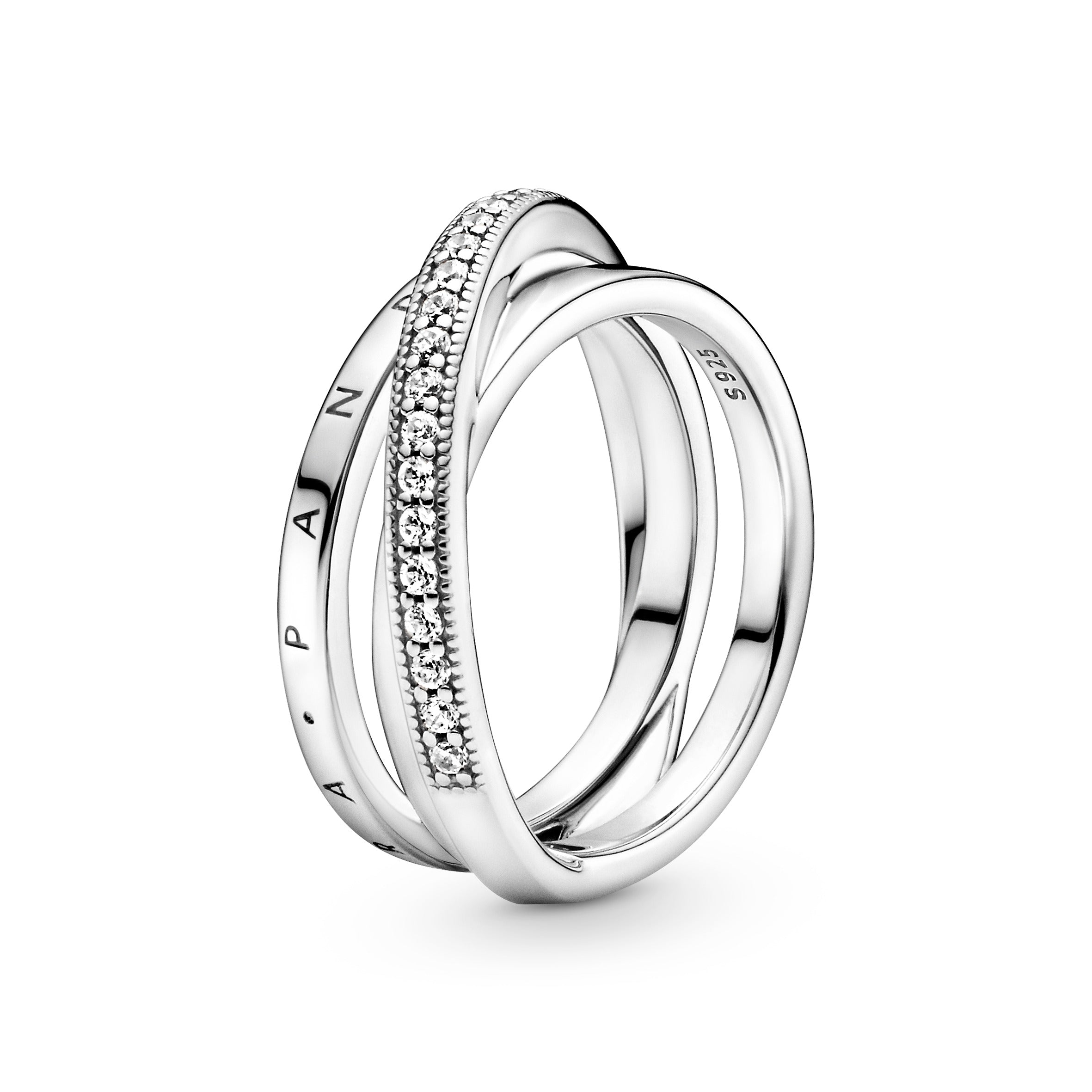 PANDORA Crossover Pavé Triple Band Ring Cubic Zirconia Rings Statement Ring Jewelry Gift