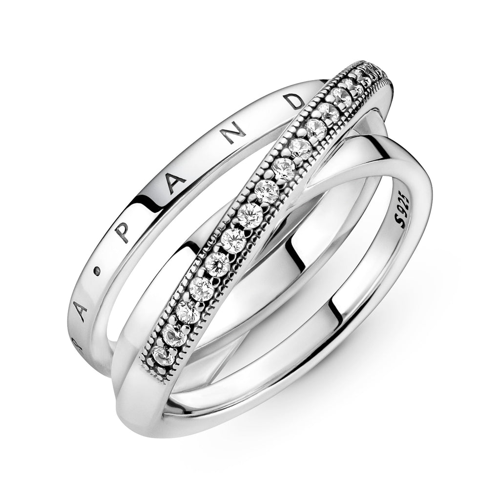 PANDORA Crossover Pavé Triple Band Ring Cubic Zirconia Rings Statement Ring Jewelry Gift