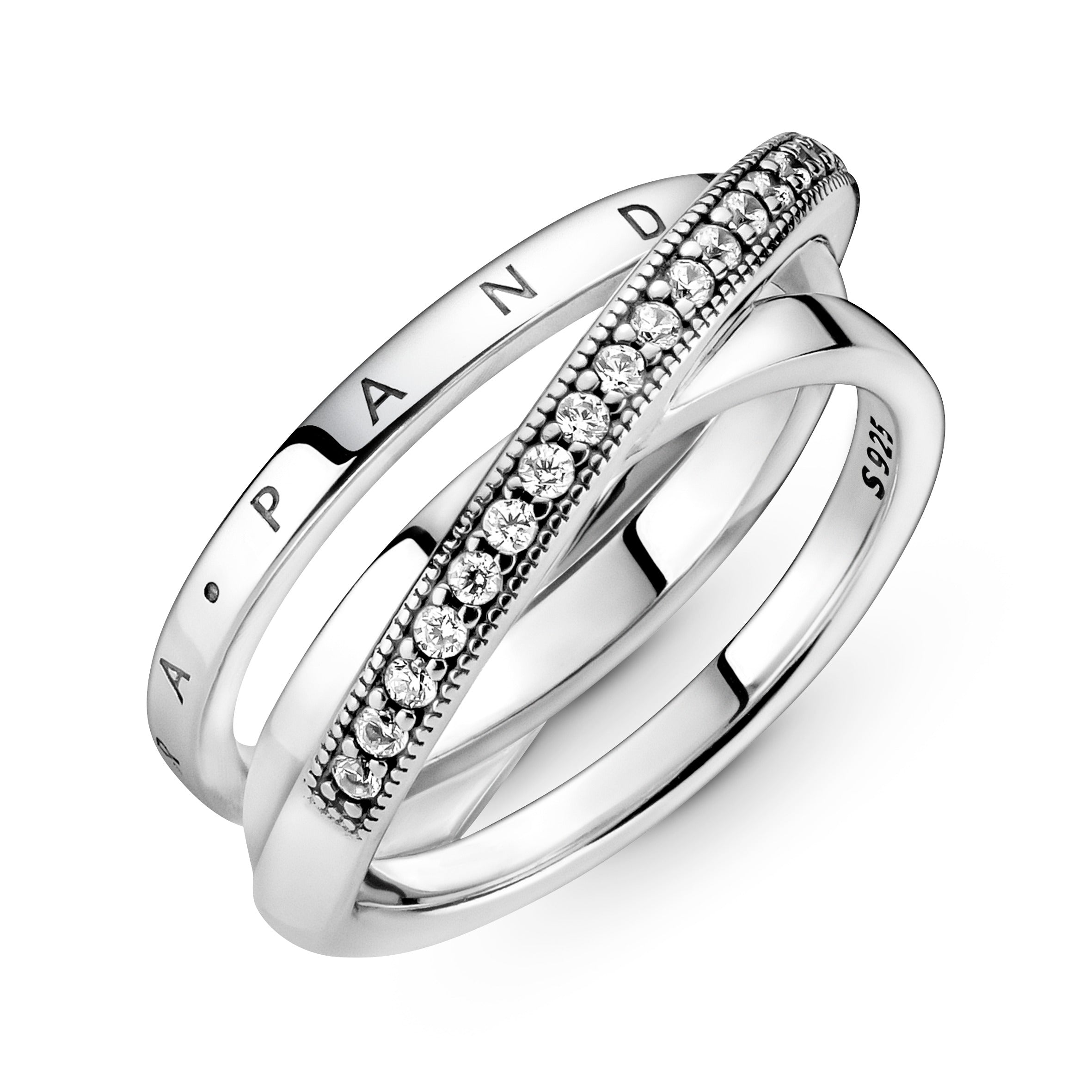 PANDORA Crossover Pavé Triple Band Ring Cubic Zirconia Rings Statement Ring Jewelry Gift