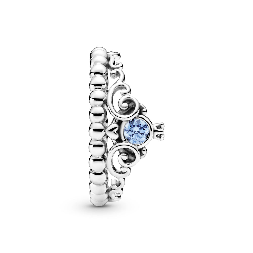 PANDORA Disney Cinderella Blue Tiara Ring Cubic Zirconia Disney Princess Rings Statement Ring Jewelry Gift