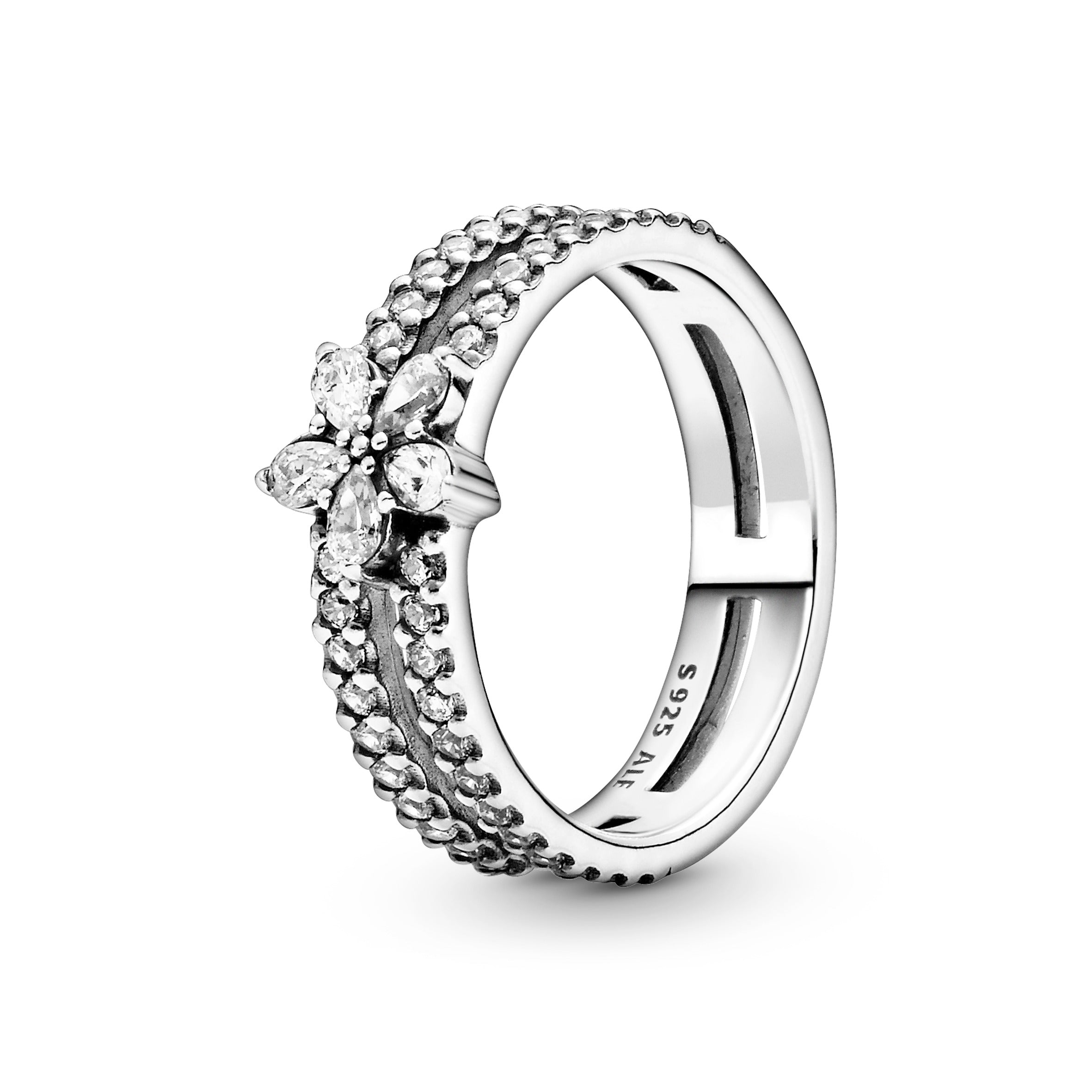PANDORA Sparkling Snowflake Double Ring Cubic Zirconia Silver Weddings Rings Statement Ring Jewelry Gift