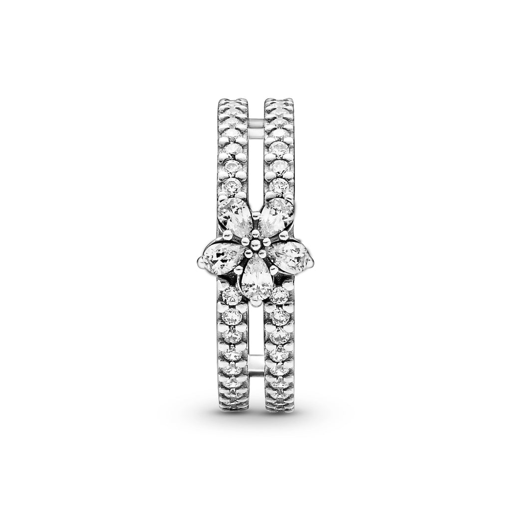 PANDORA Sparkling Snowflake Double Ring Cubic Zirconia Silver Weddings Rings Statement Ring Jewelry Gift