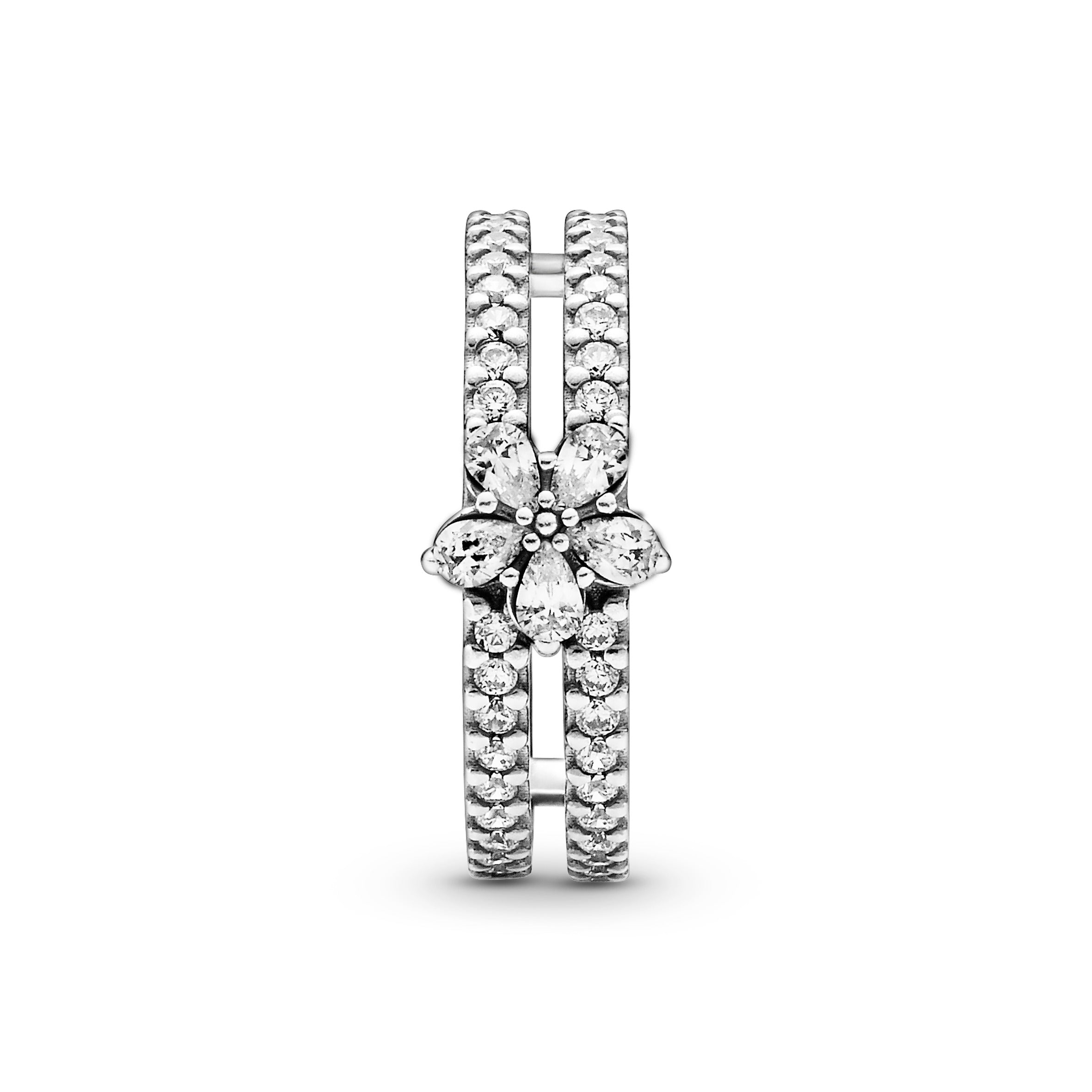PANDORA Sparkling Snowflake Double Ring Cubic Zirconia Silver Weddings Rings Statement Ring Jewelry Gift